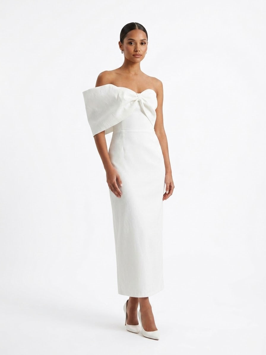 Vestido midi moño en brazo ivory