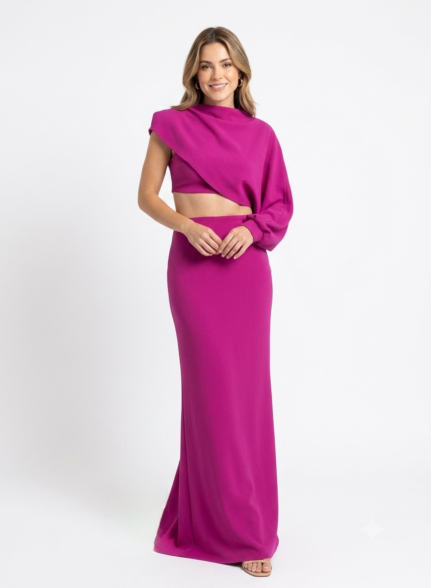 PRE-ORDER Vestido top y falda con una manga bugambilia
