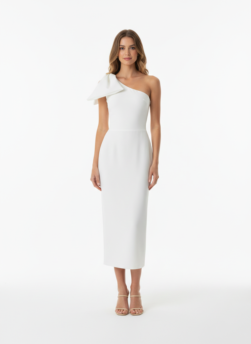 Vestido moño en hombro ivory