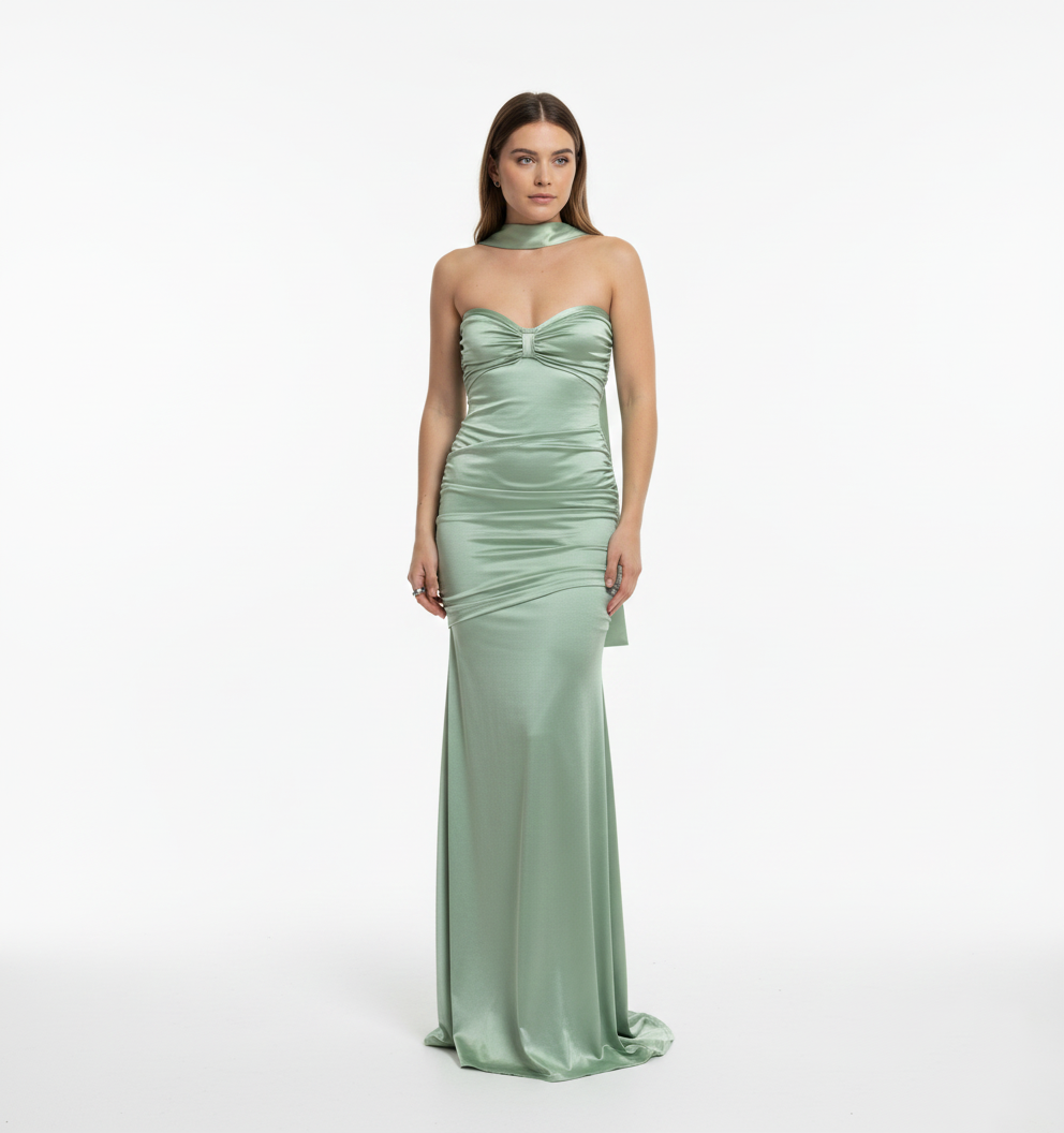 Vestido drapeado pistache.