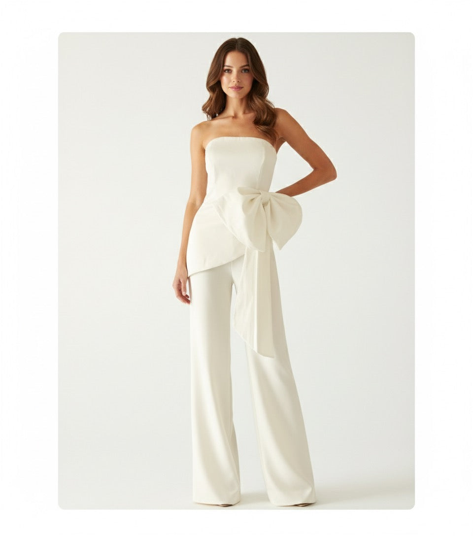 Set pantalón y top con moño ivory