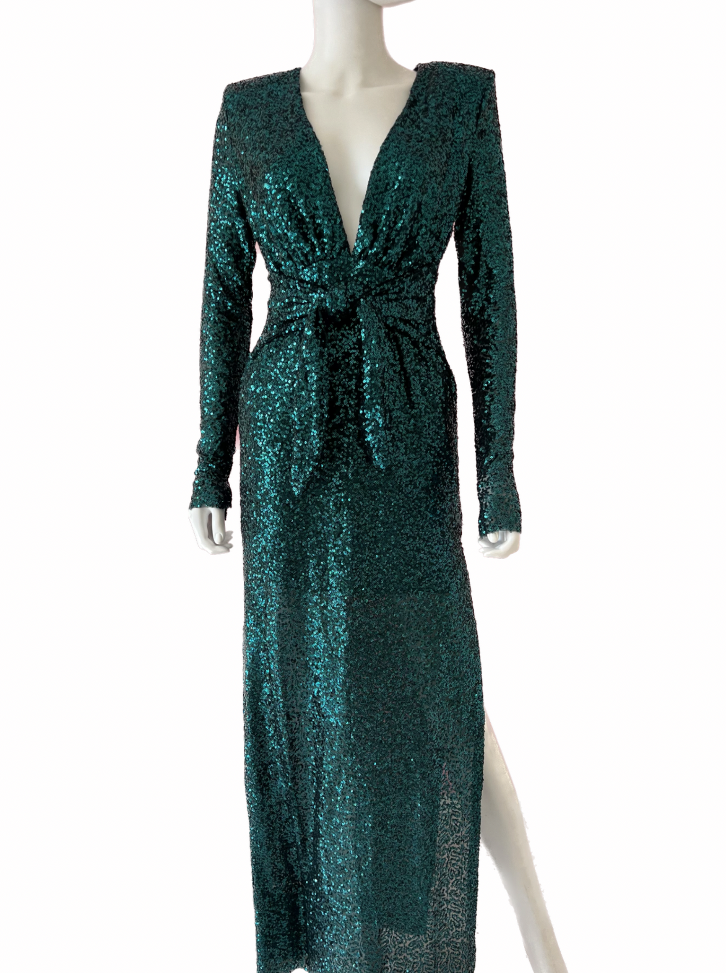 Vestido lentejuela verde manga larga