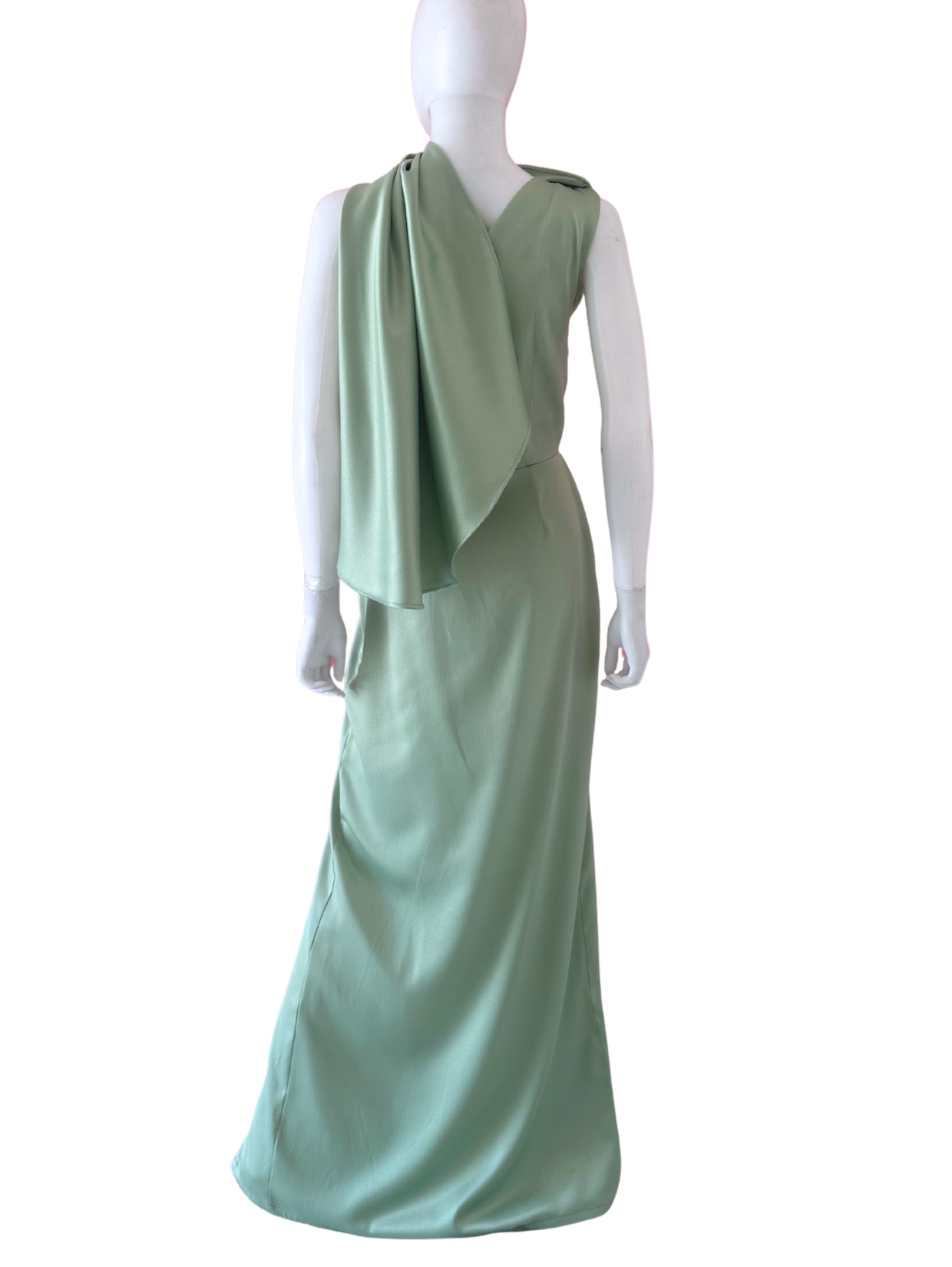 Vestido un hombro pistache