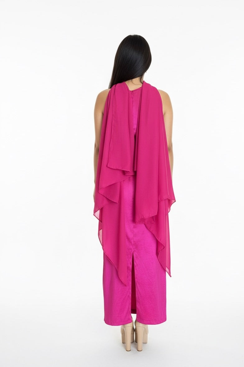 Vestido con capa shiffon bugambilia
