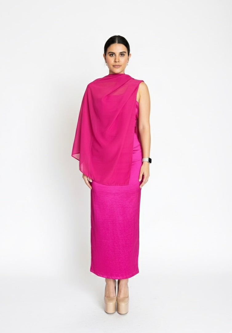 Vestido con capa shiffon bugambilia