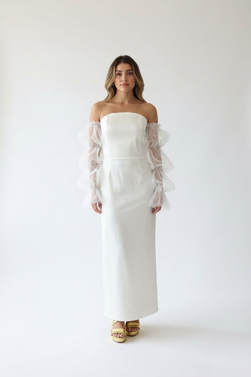 Vestido mangas tul ivory