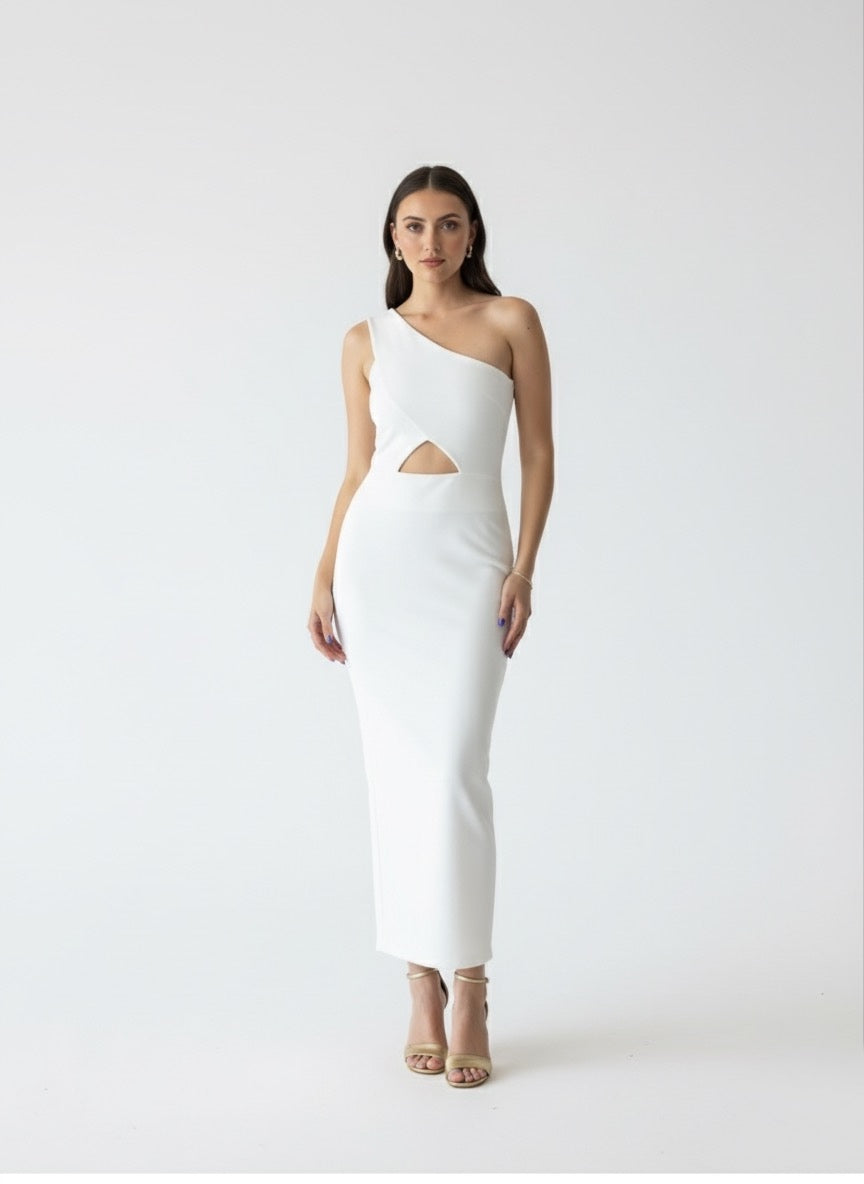 Vestido midi triángulo en abdomen ivory.
