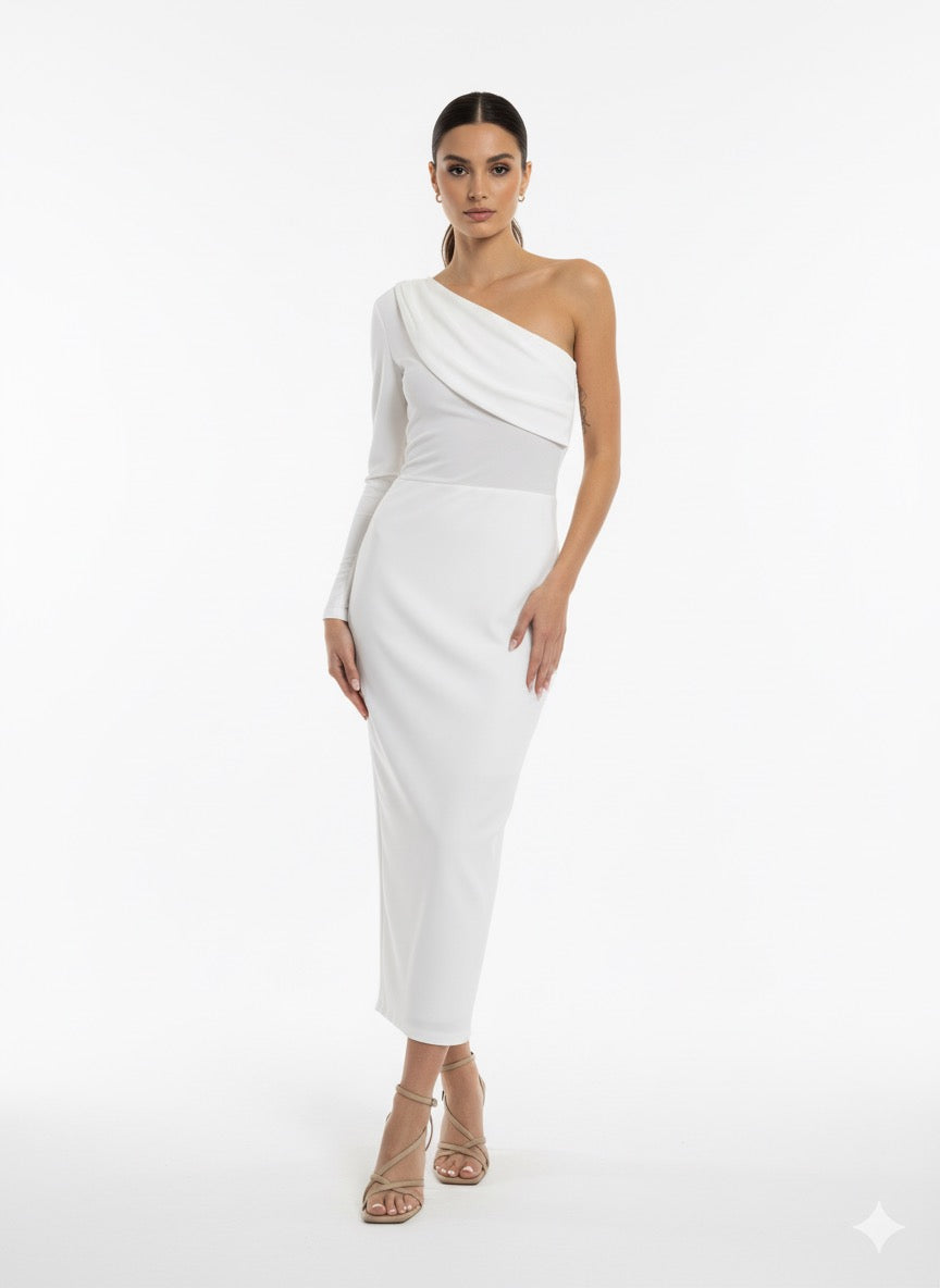 Vestido colgante un hombro ivory
