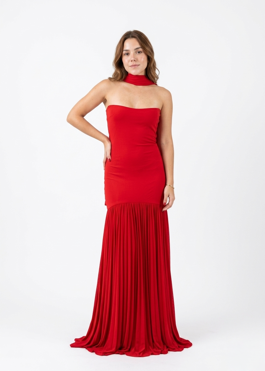 Vestido rojo dos telas