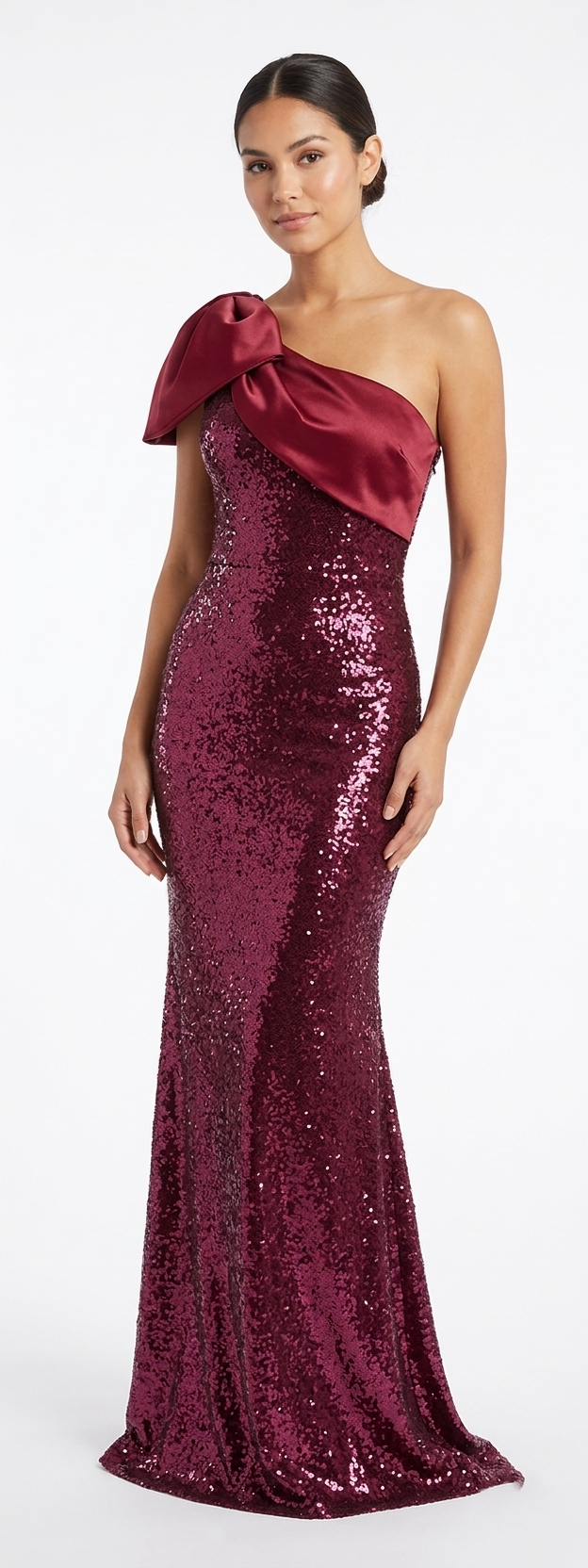 Vestido lentejuela moño tinto
