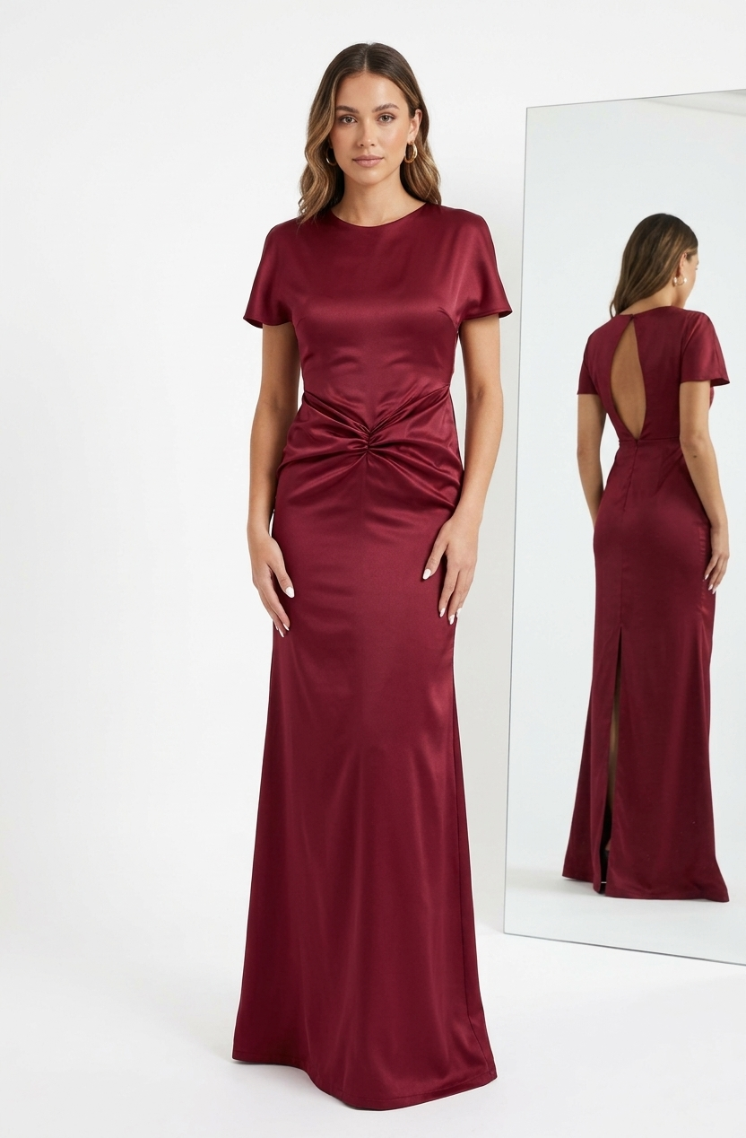 Vestido plisado en abdomen tinto