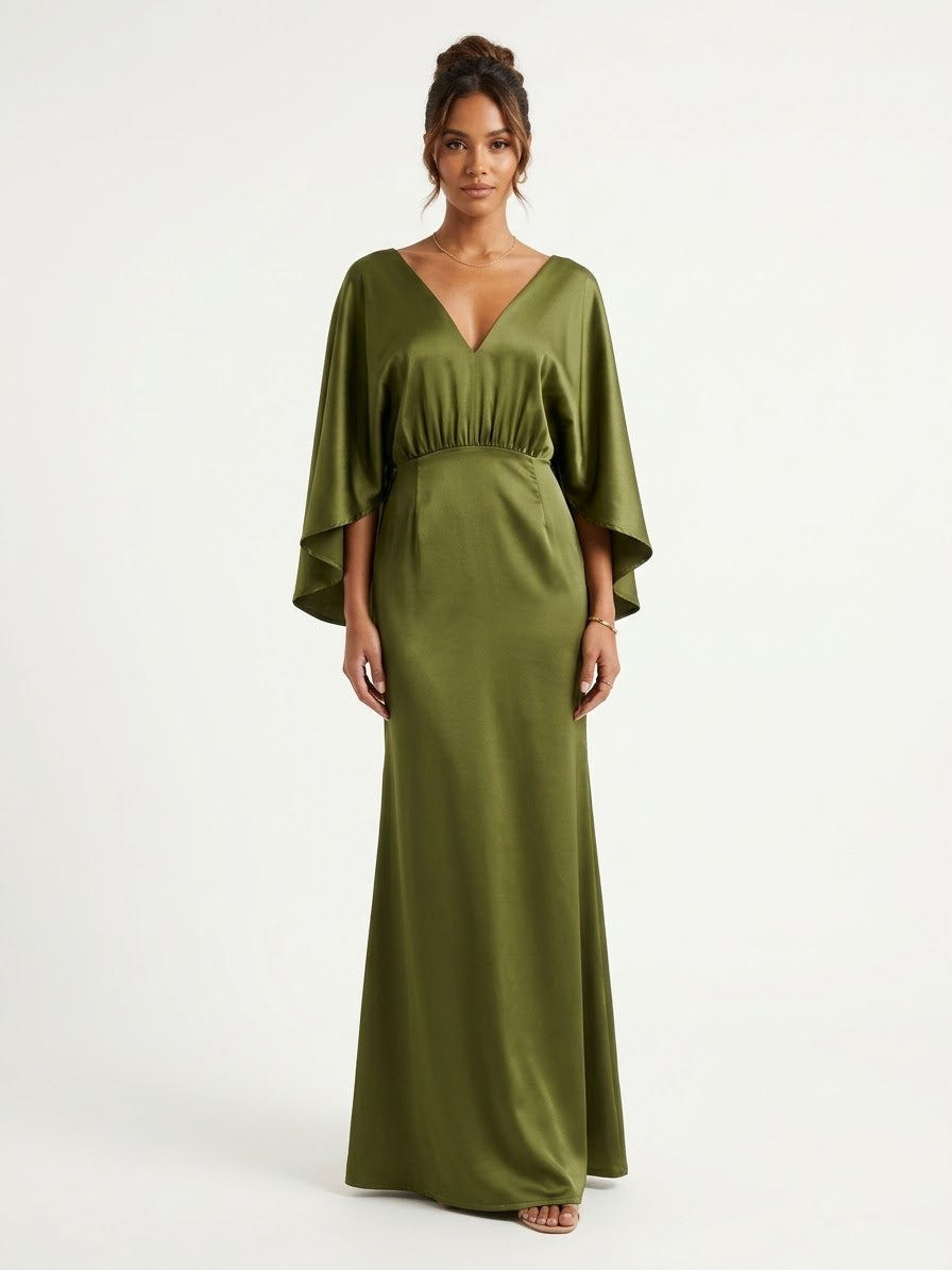 Vestido mangas mariposa verde olivo