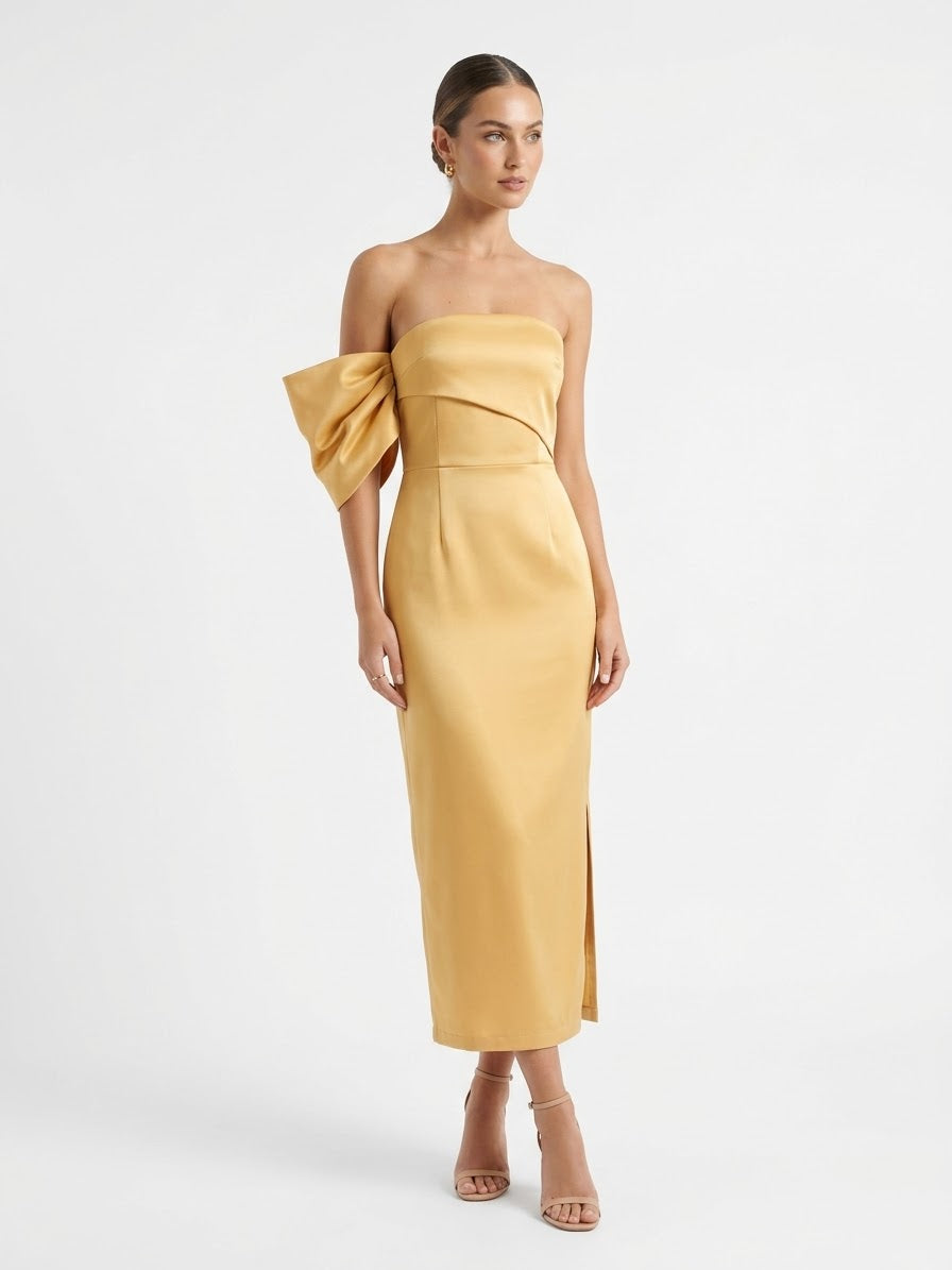 Vestido midi moño en brazo butter yellow
