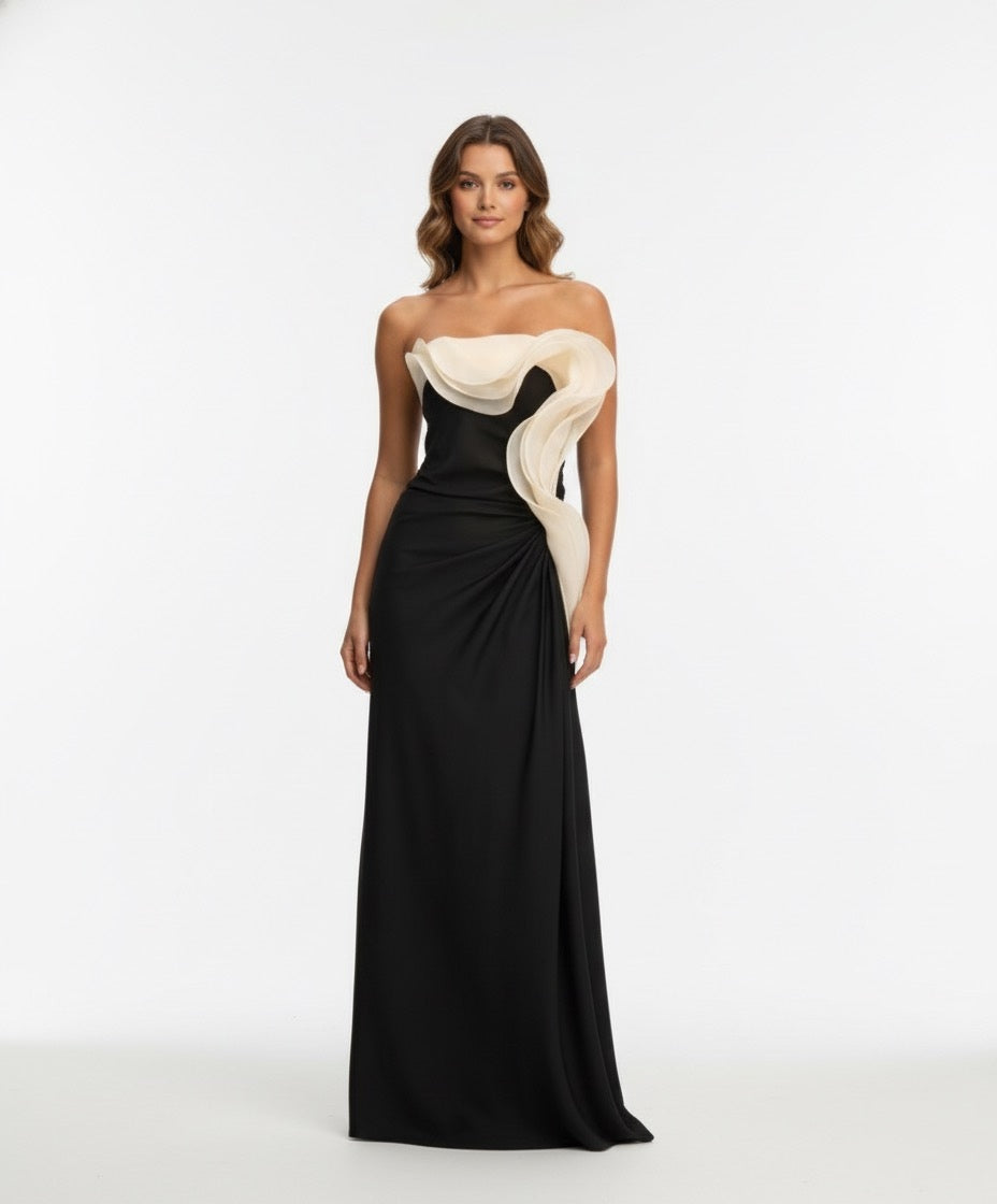 Vestido negro volantes ivory