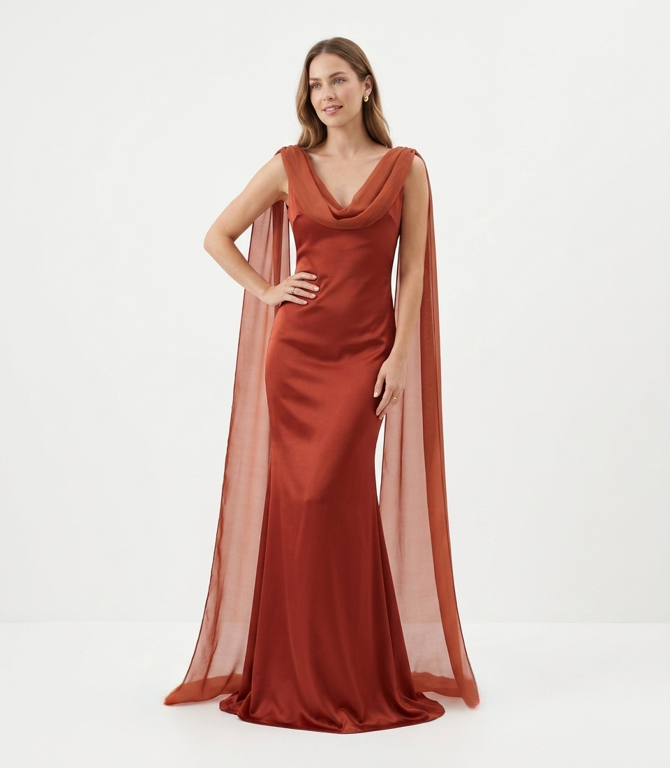 PRE-ORDER Vestido escote caído y colgantes chedrón
