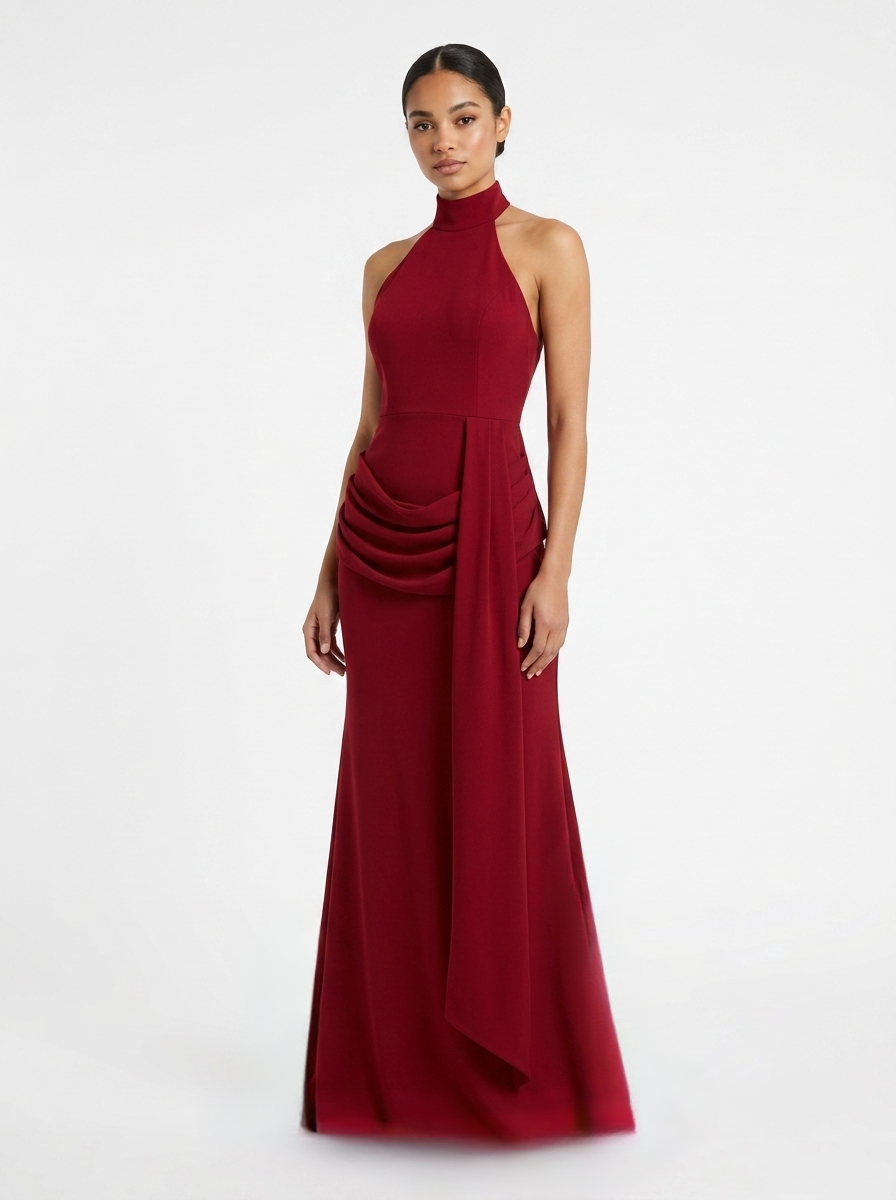 Vestido halter detalle en cadera rojo quemado