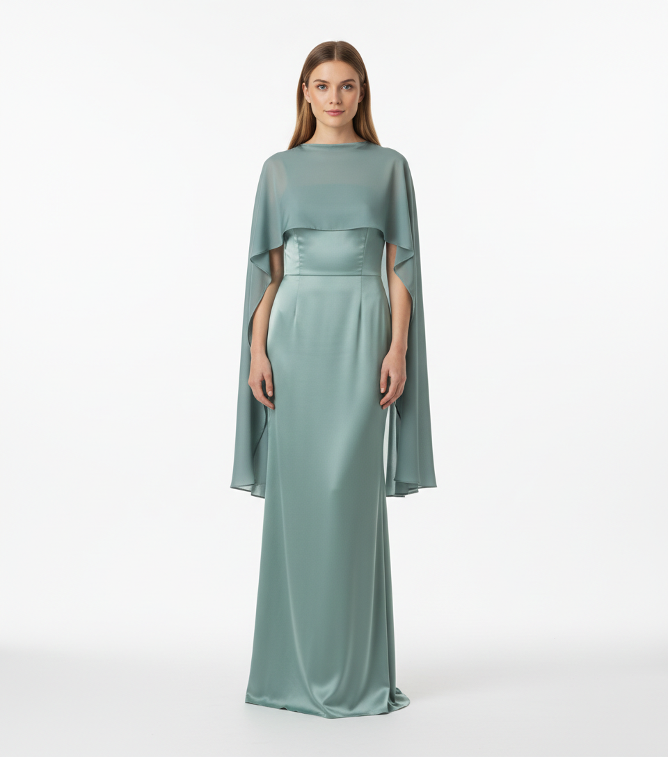 Vestido con capa shiffon verde