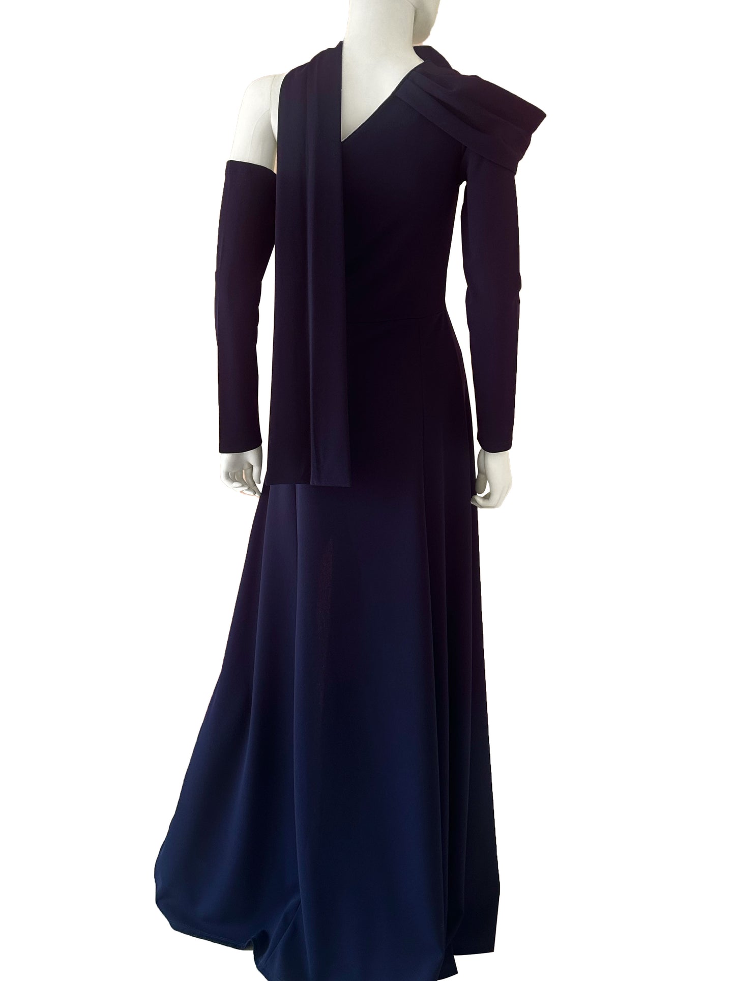 Vestido mangas asimétricas tira cuello azul marino