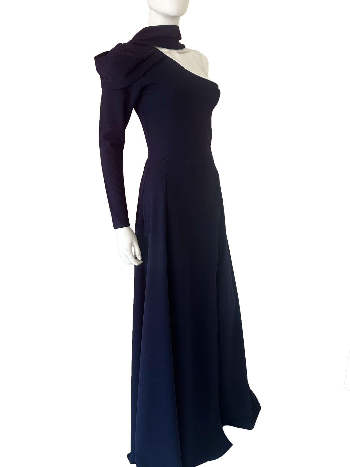 Vestido mangas asimétricas tira cuello azul marino