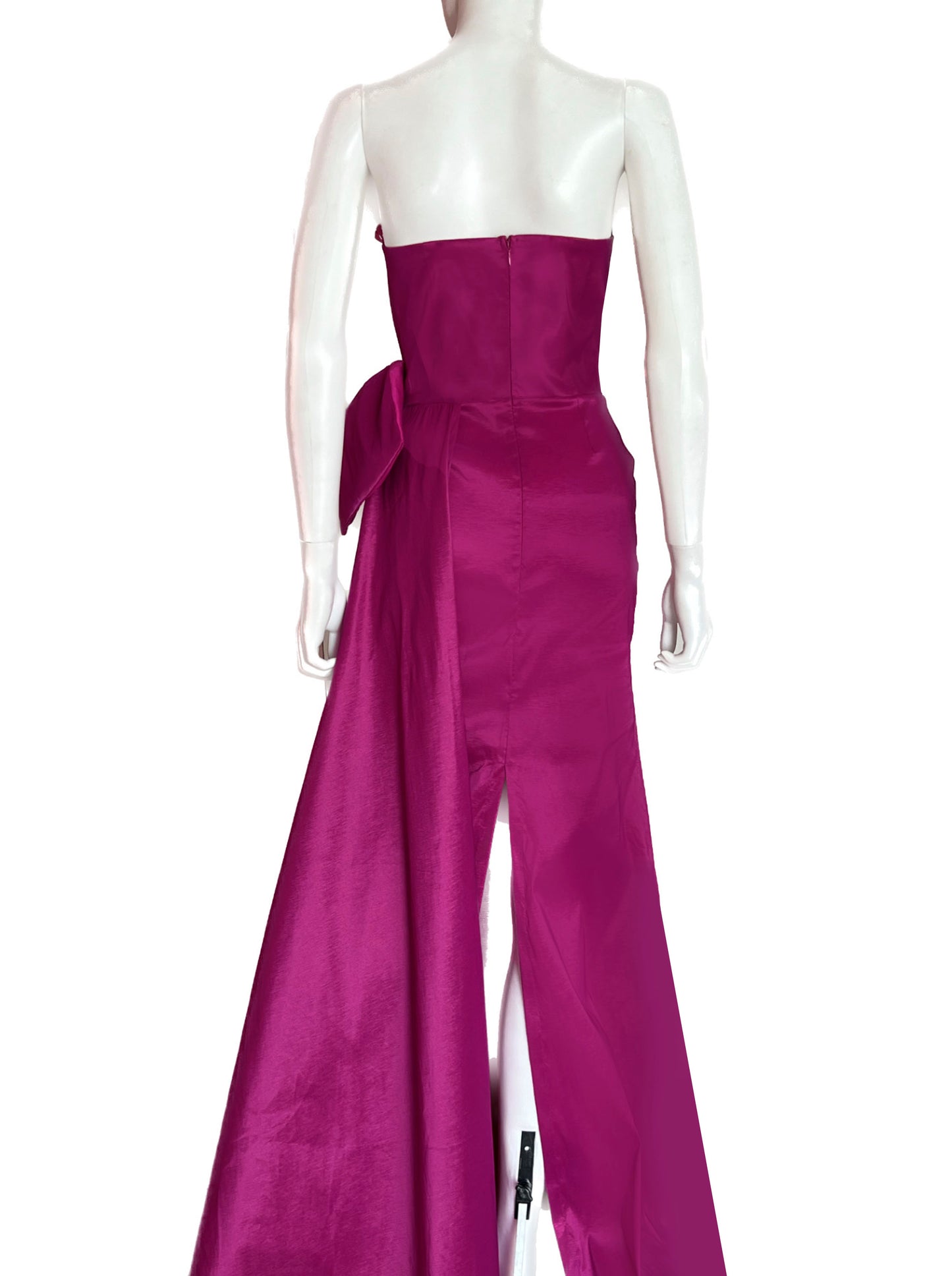 Vestido cauda lateral con moño rosa bugambilia
