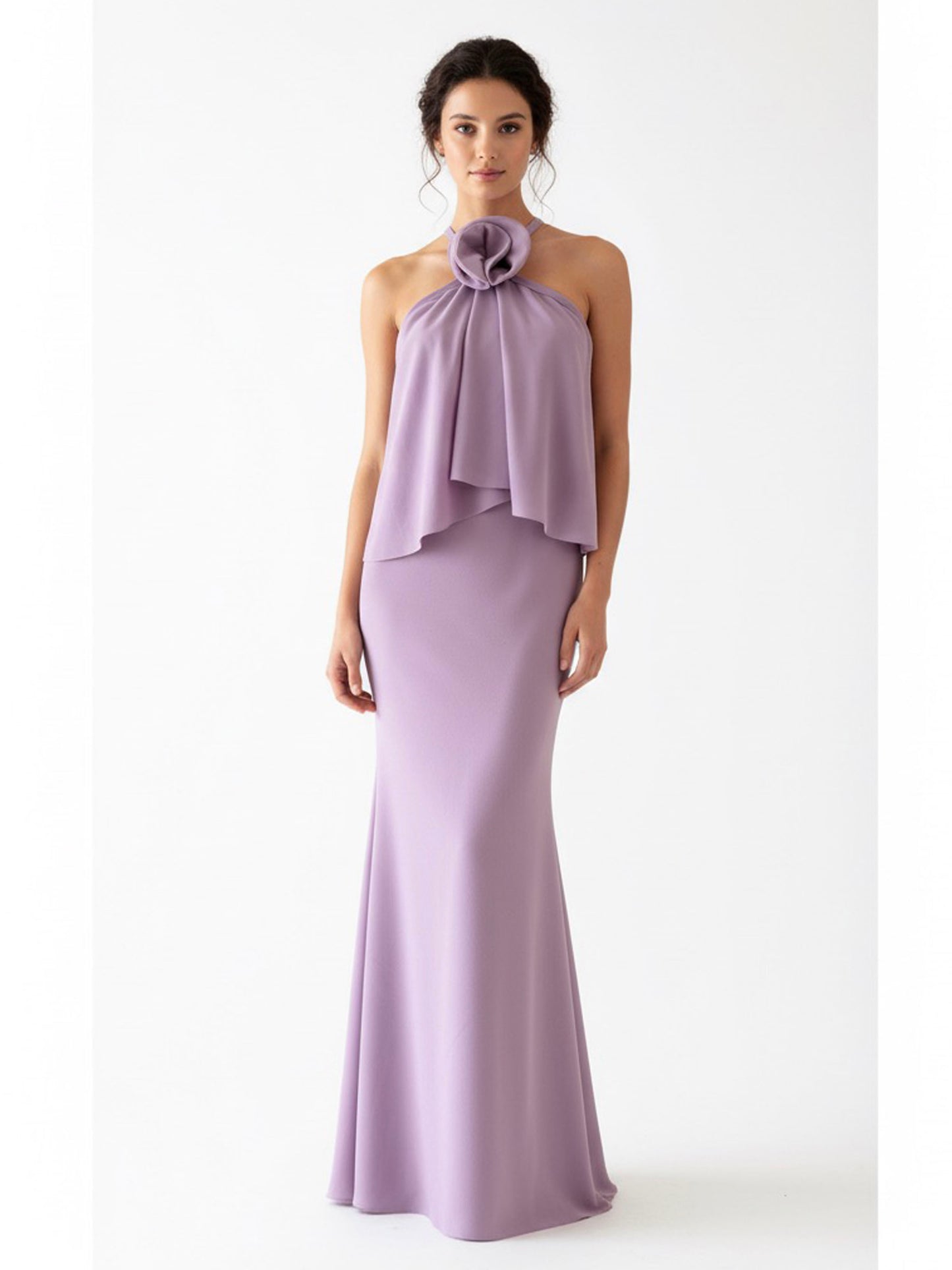 Vestido halter flor lila.