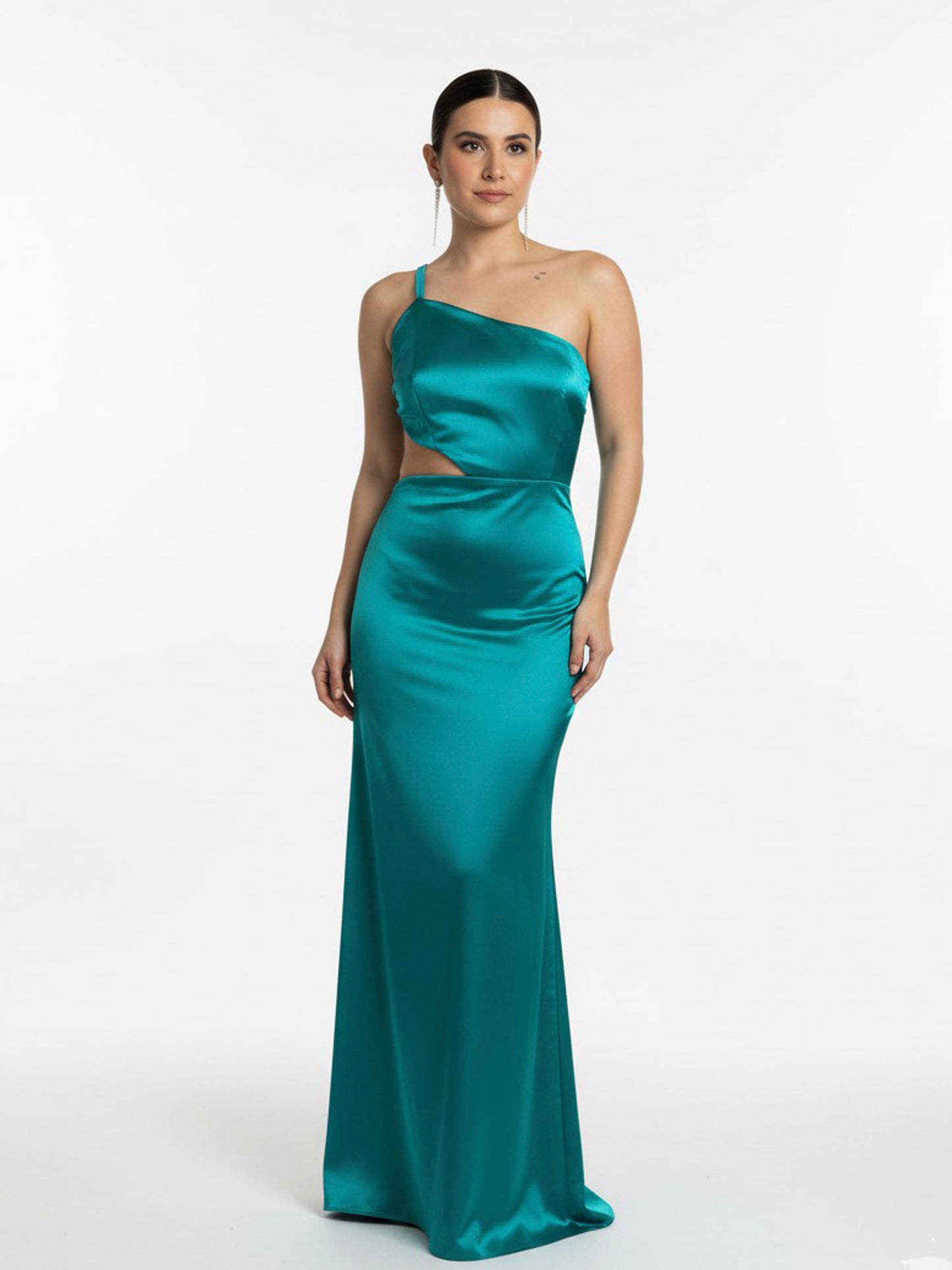 Vestido triángulo en espalda turquesa.