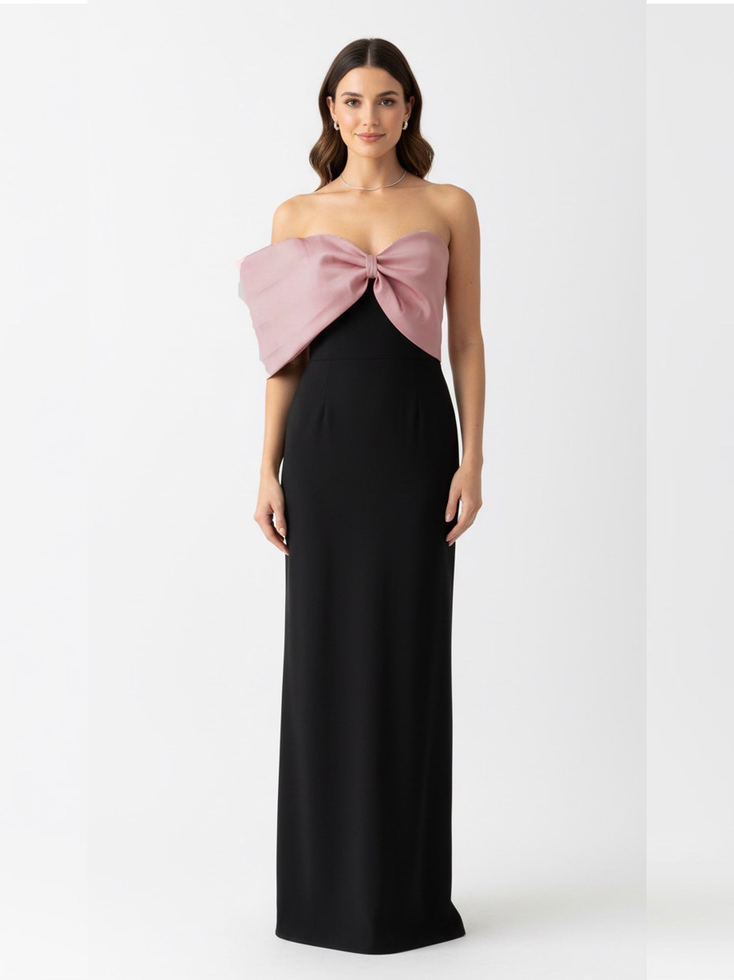 Vestido moño en manga plisada negro/rosa