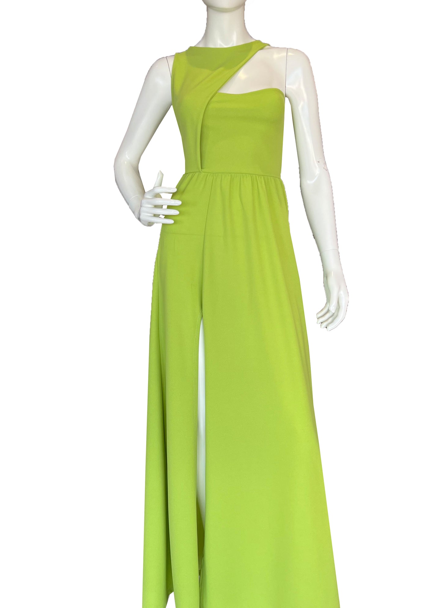 Vestido asimétrico verde limón.