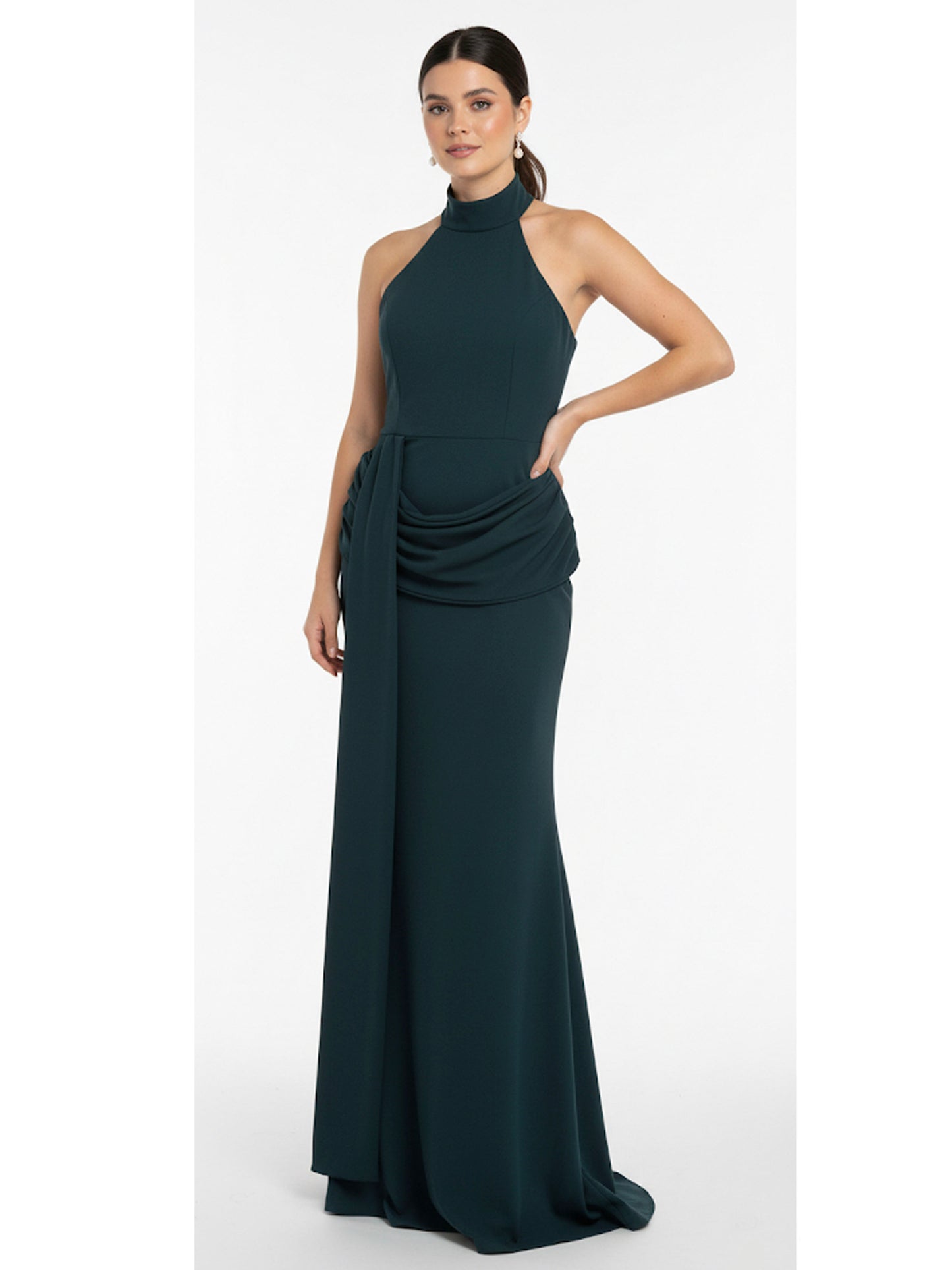 Vestido halter detalle en cadera verde botella