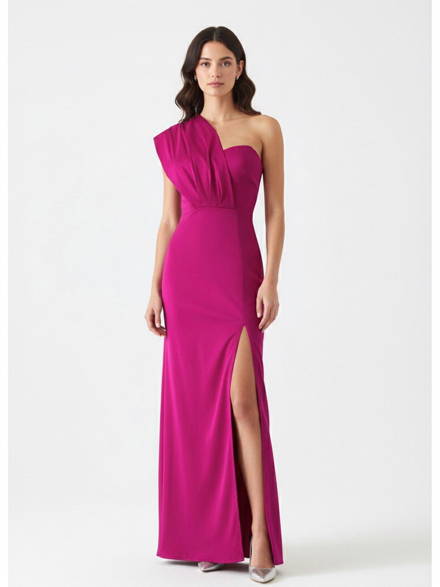 Vestido con pieza de lado recto bugambilia.