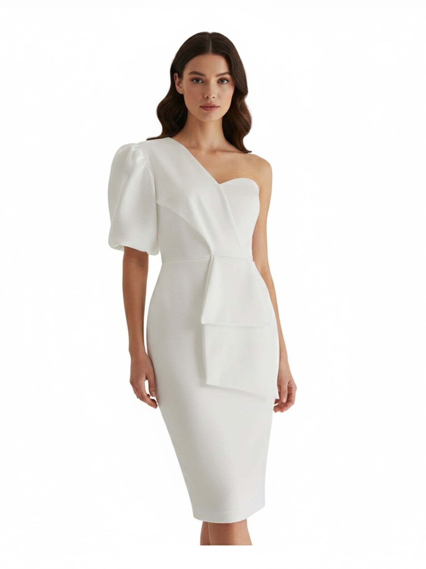 Vestido moño a manga midi ivory.