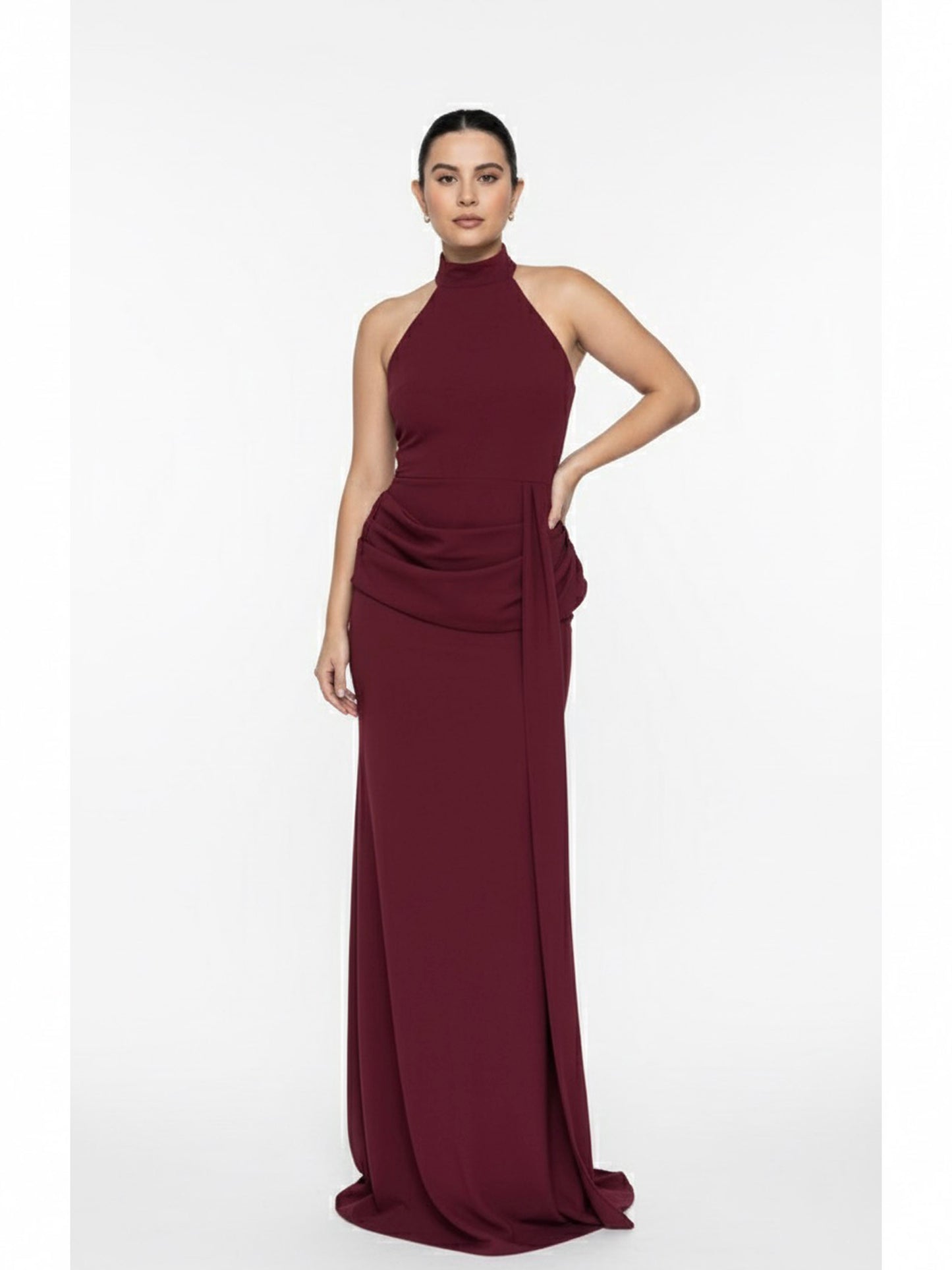 Vestido halter detalle en cadera tinto