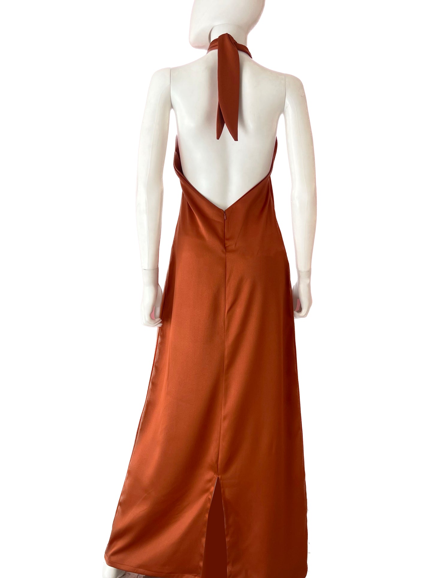 Vestido halter satén terracota