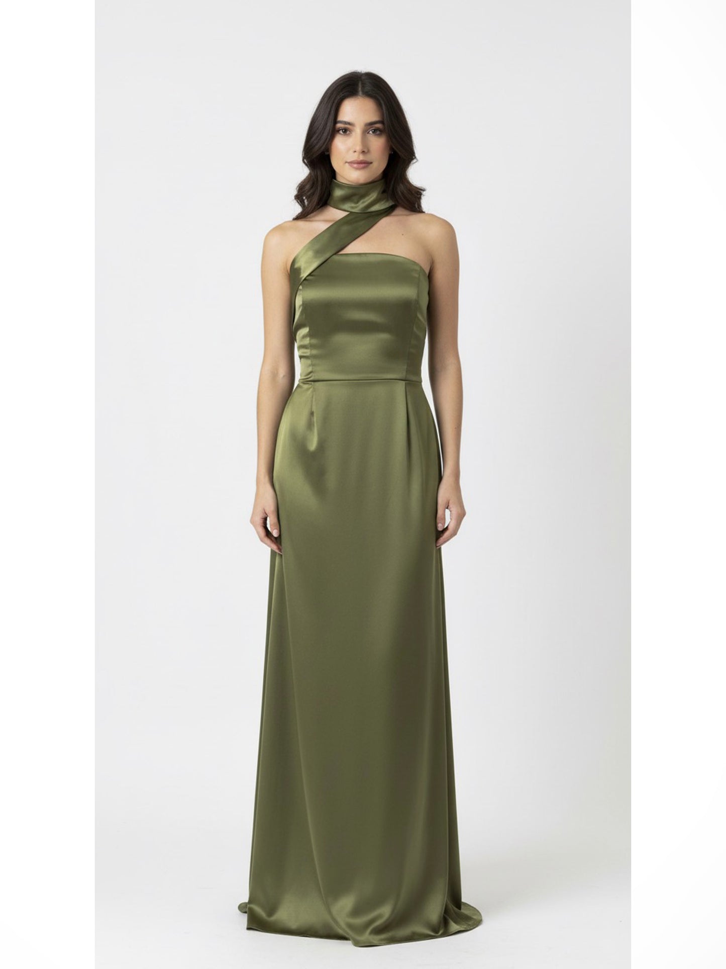 Vestido banda en cuello verde olivo