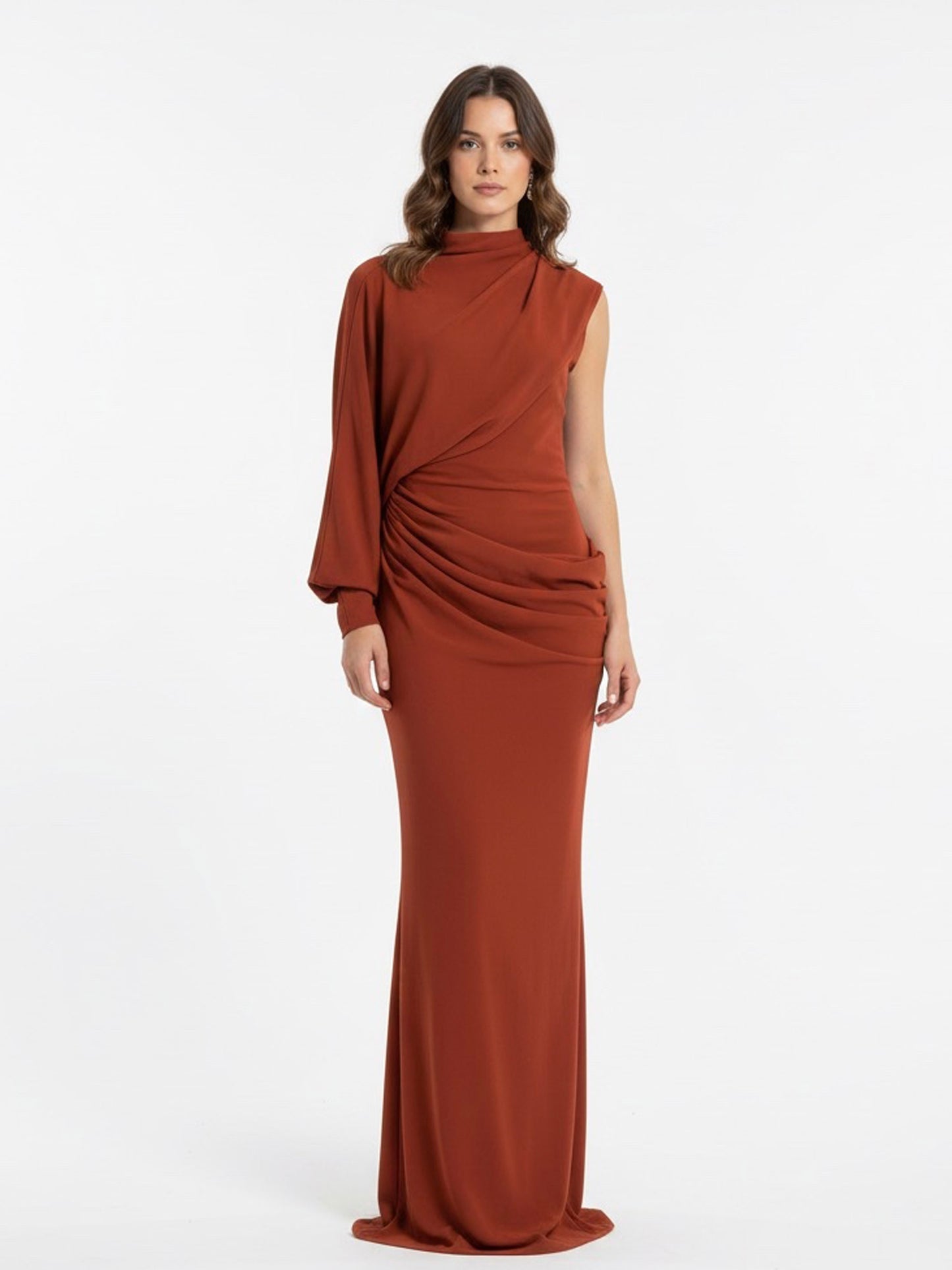 Vestido una manga larga plisados chedrón