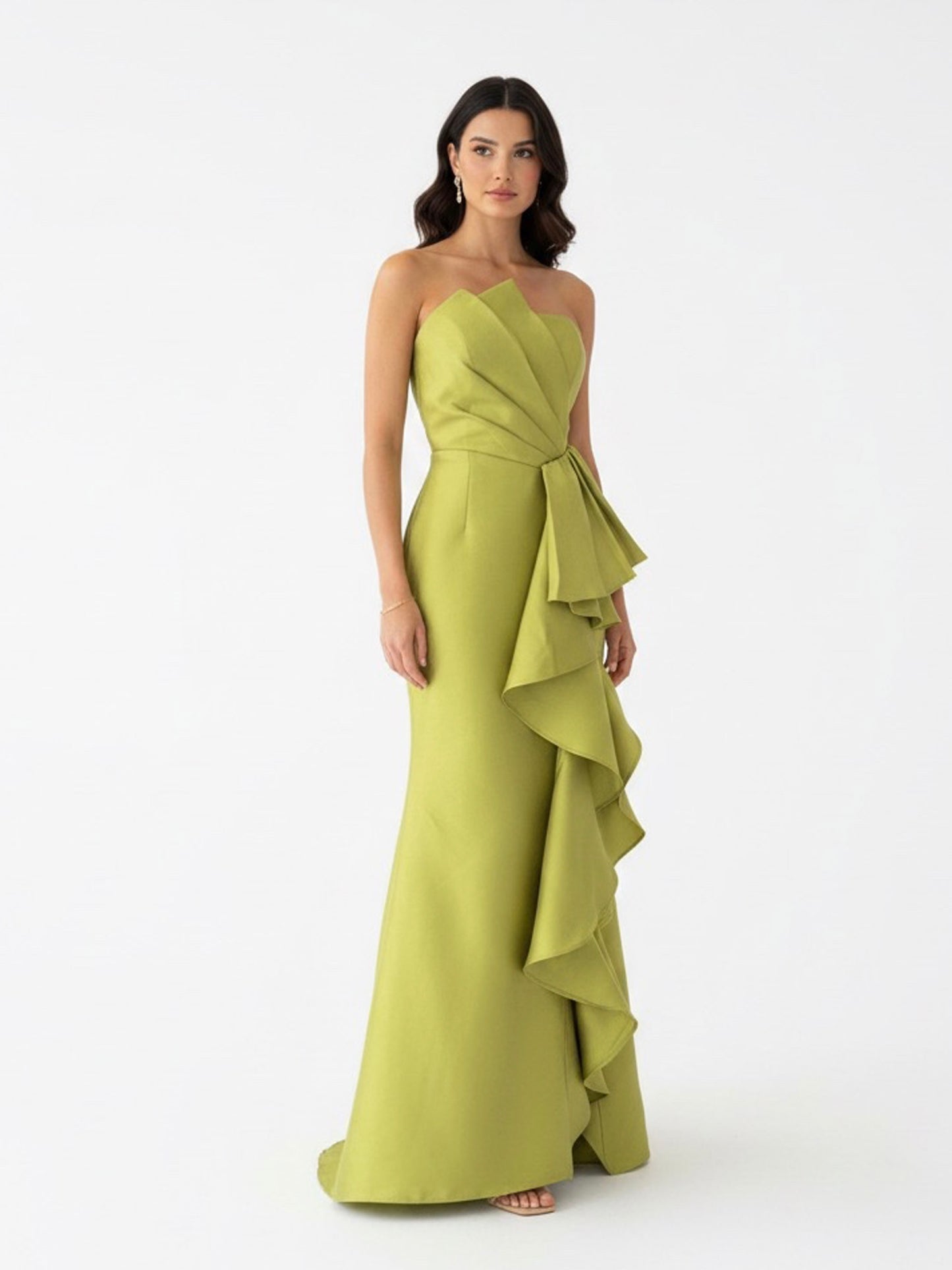 Vestido escarolas verde limón