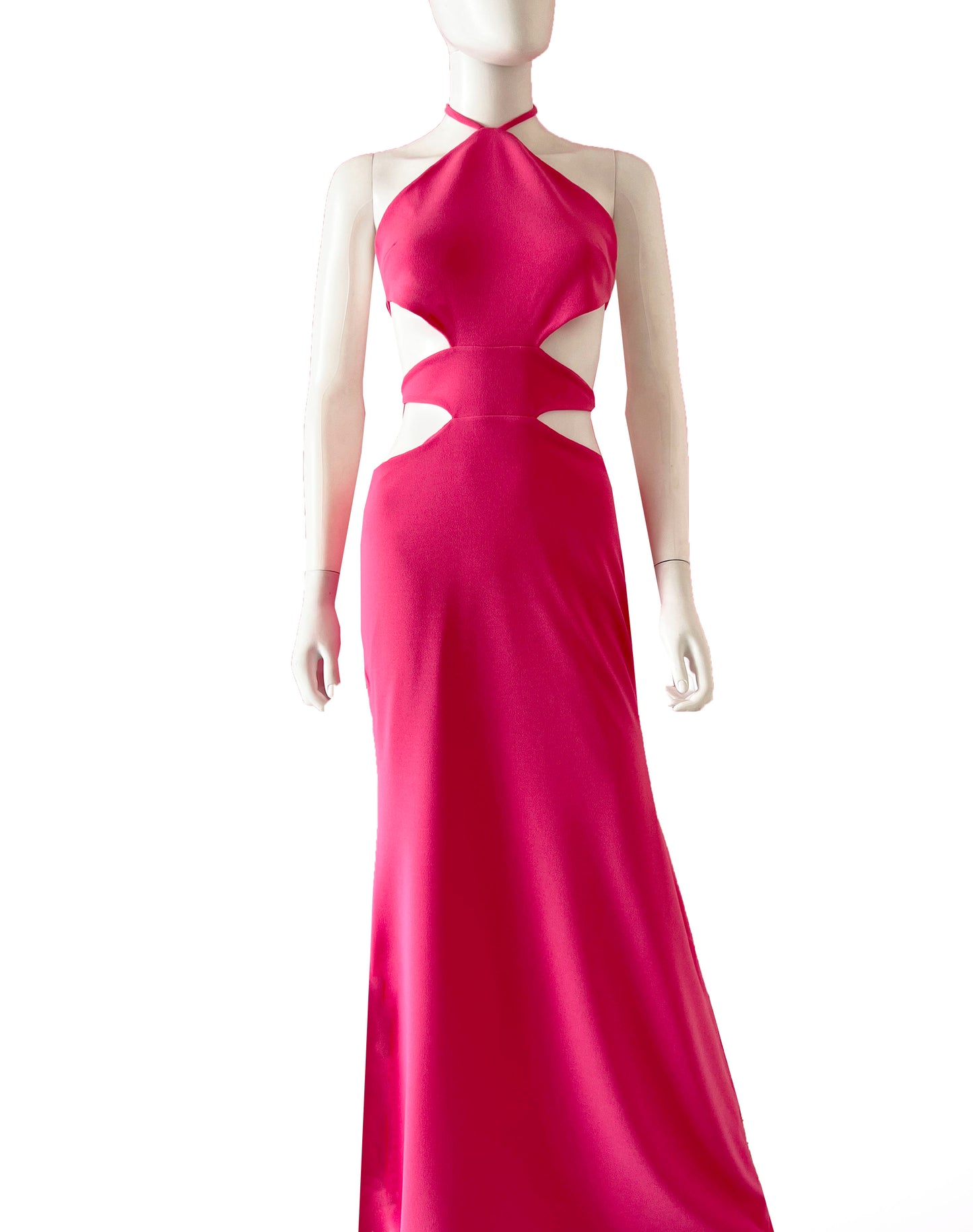 Vestido halter rombos rosa.