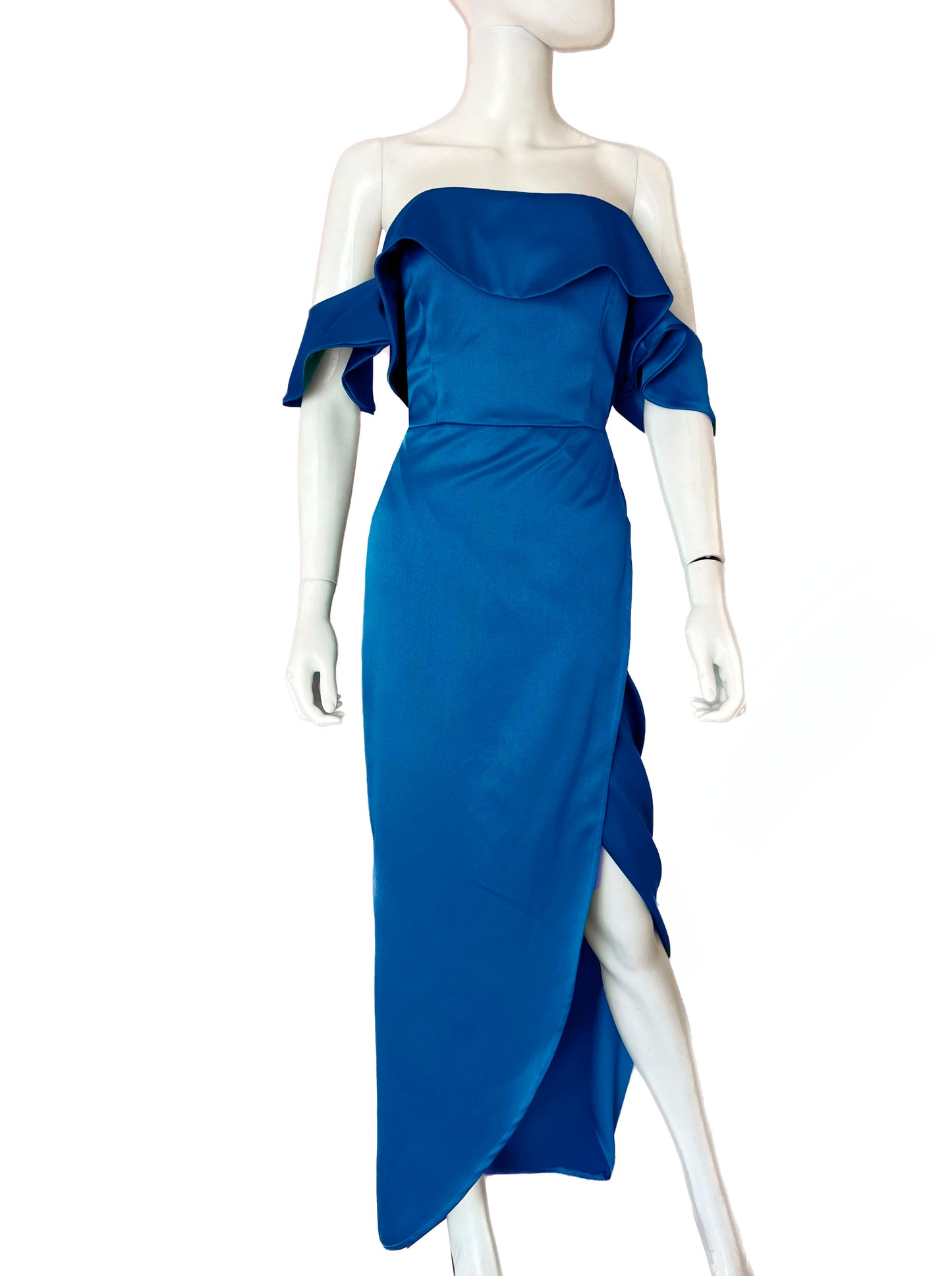 Vestido tulipán manguitas volantes azul rey