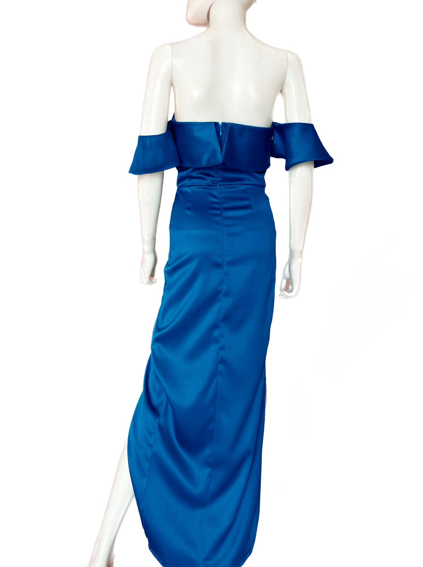 Vestido tulipán manguitas volantes azul rey