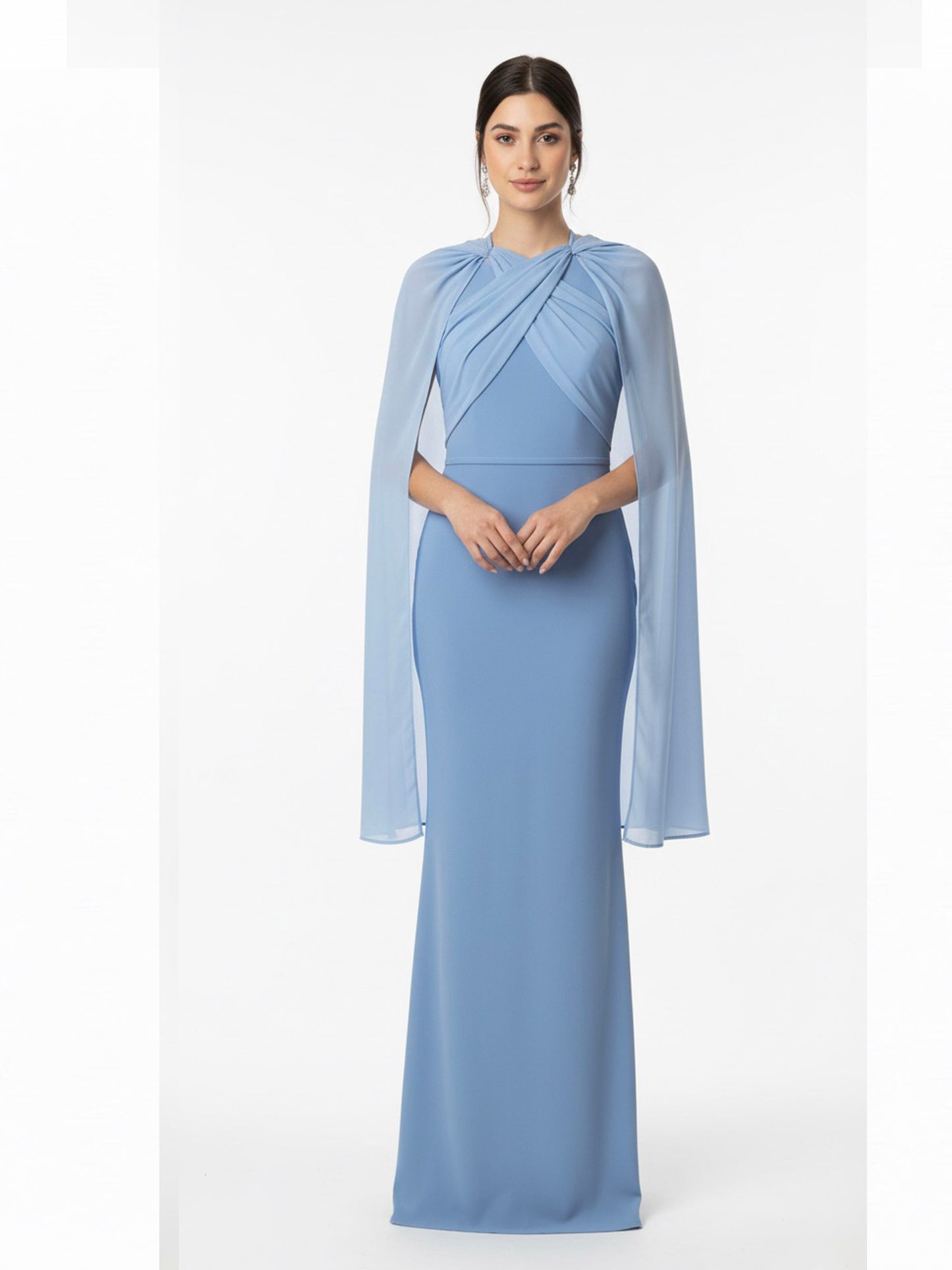 Vestido multi forma halter azul pastel.