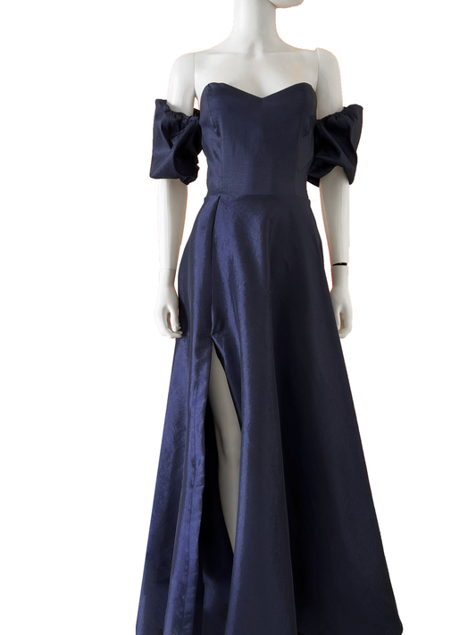 Vestido mangas globo falda amplia azul marino