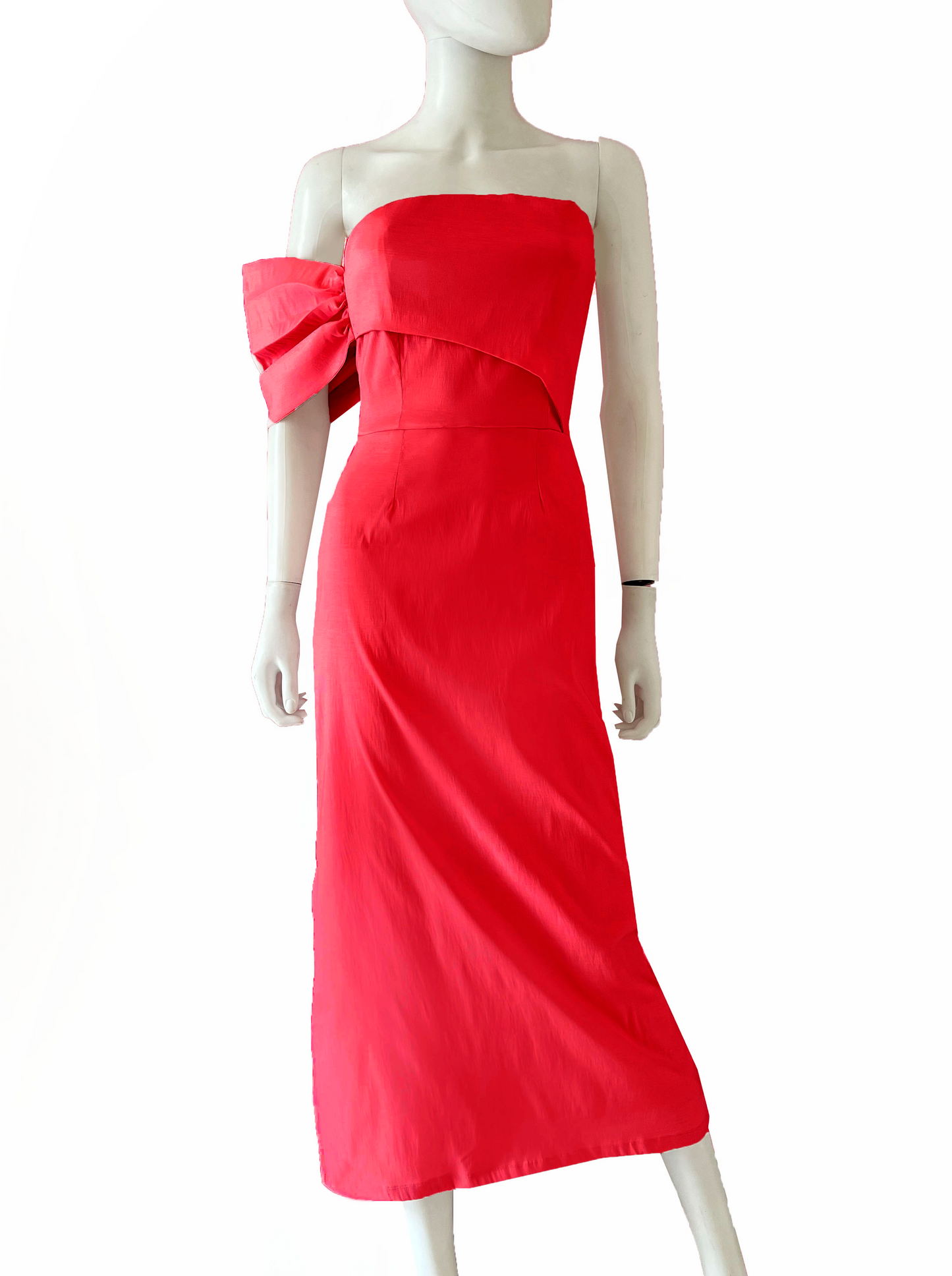 Vestido moño en brazo falda recta rojo