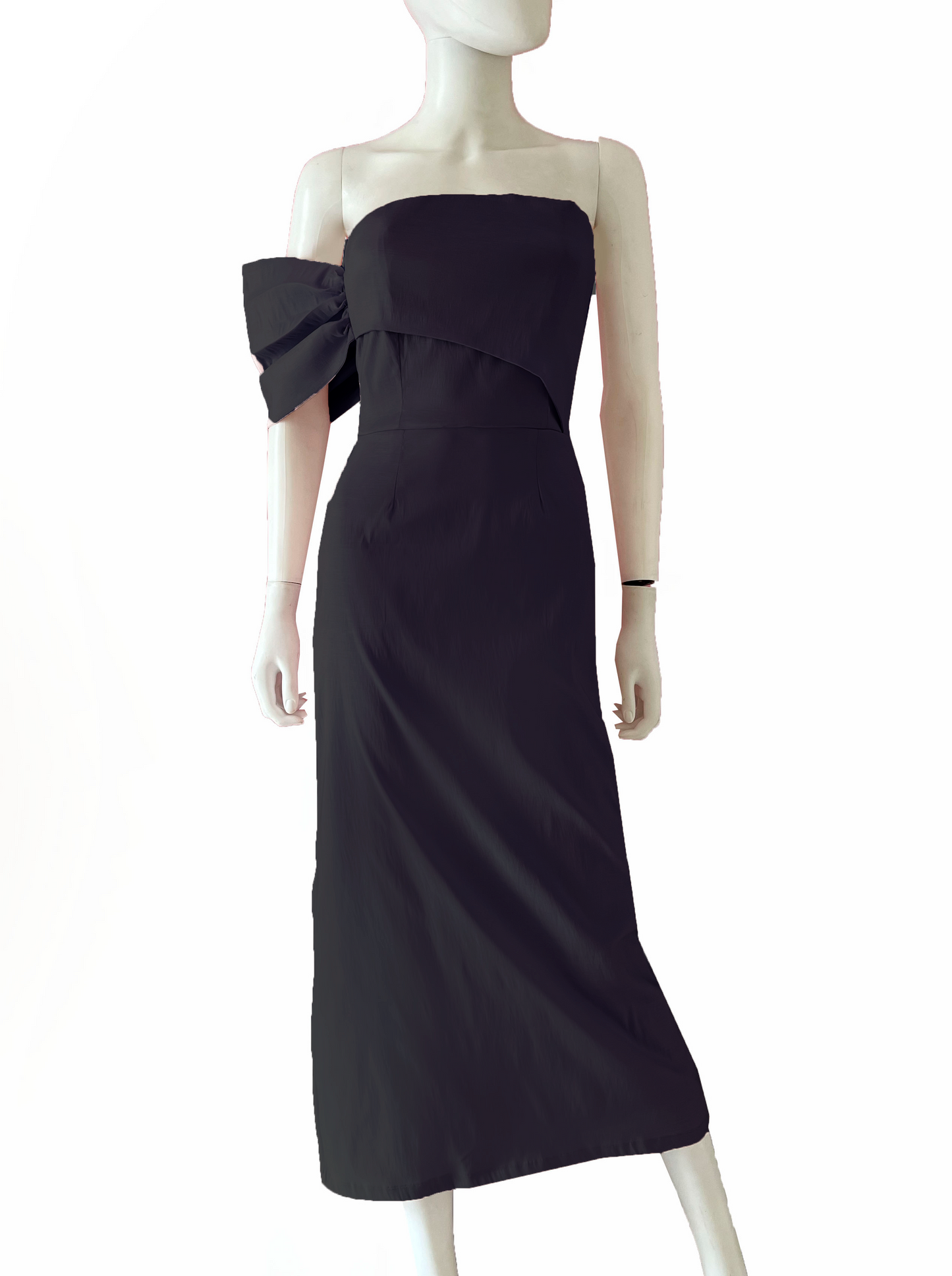 Vestido moño en brazo falda recta negro