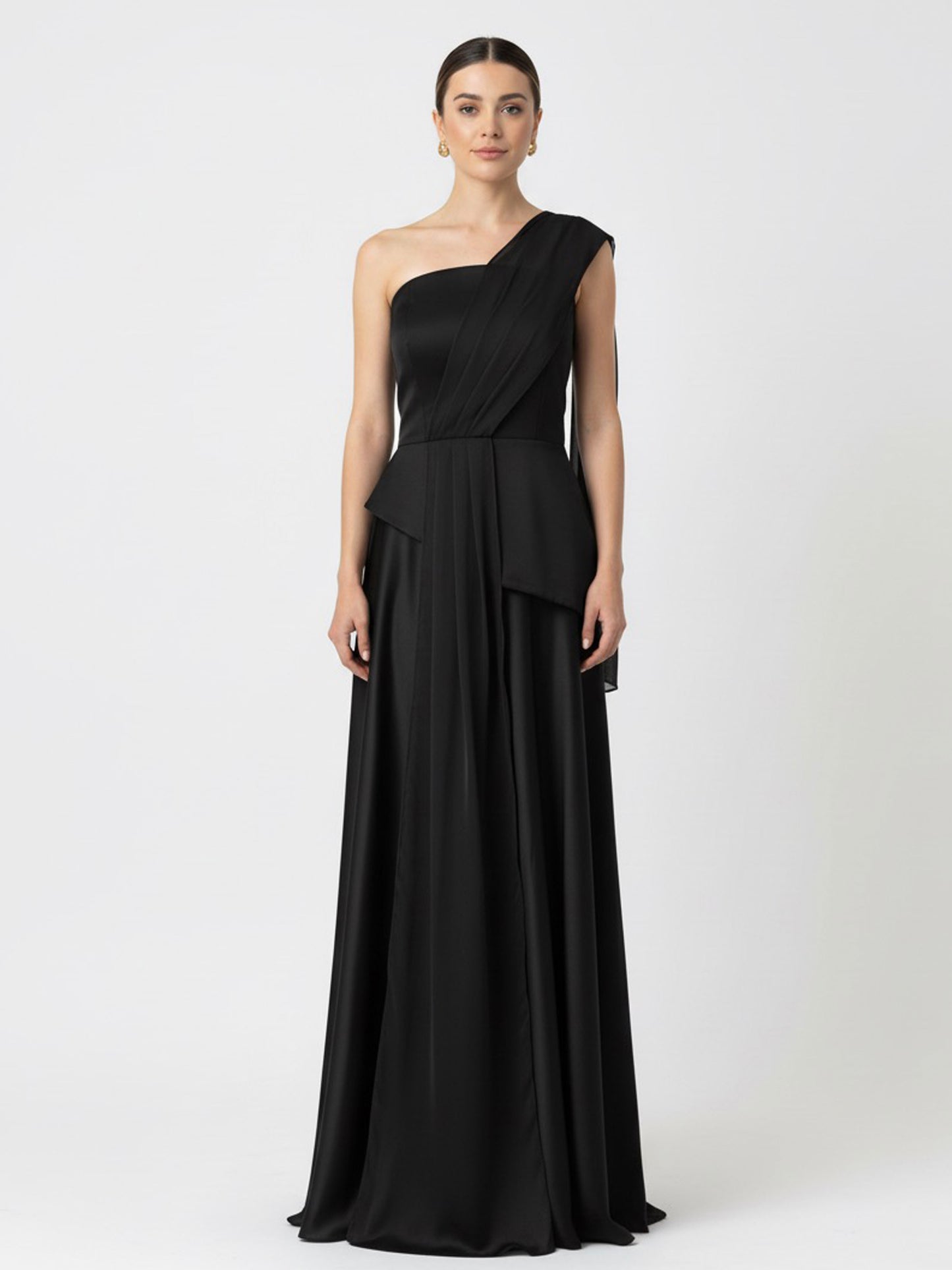 Vestido top con shiffon y falda amplia negro.