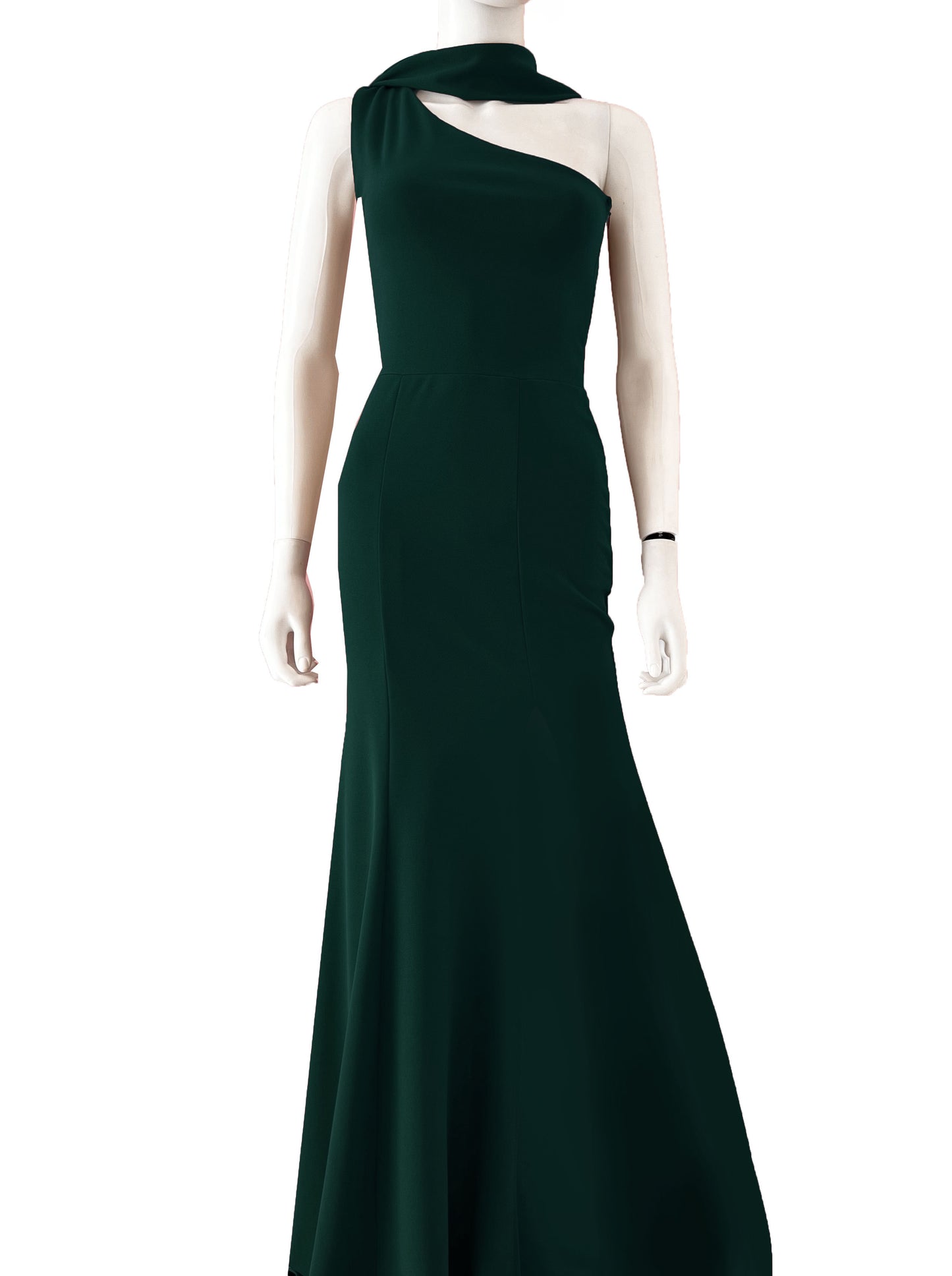 Vestido sirena cinta un hombro verde botella