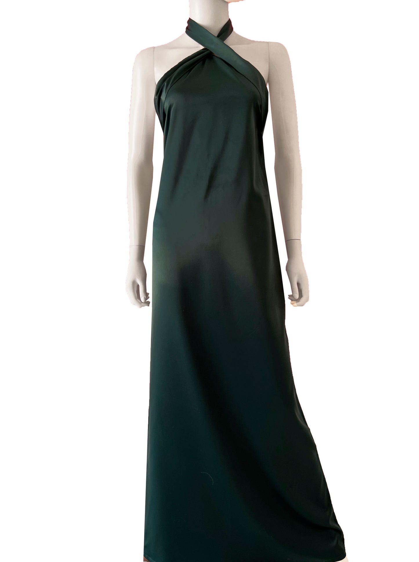 Vestido halter satén verde .