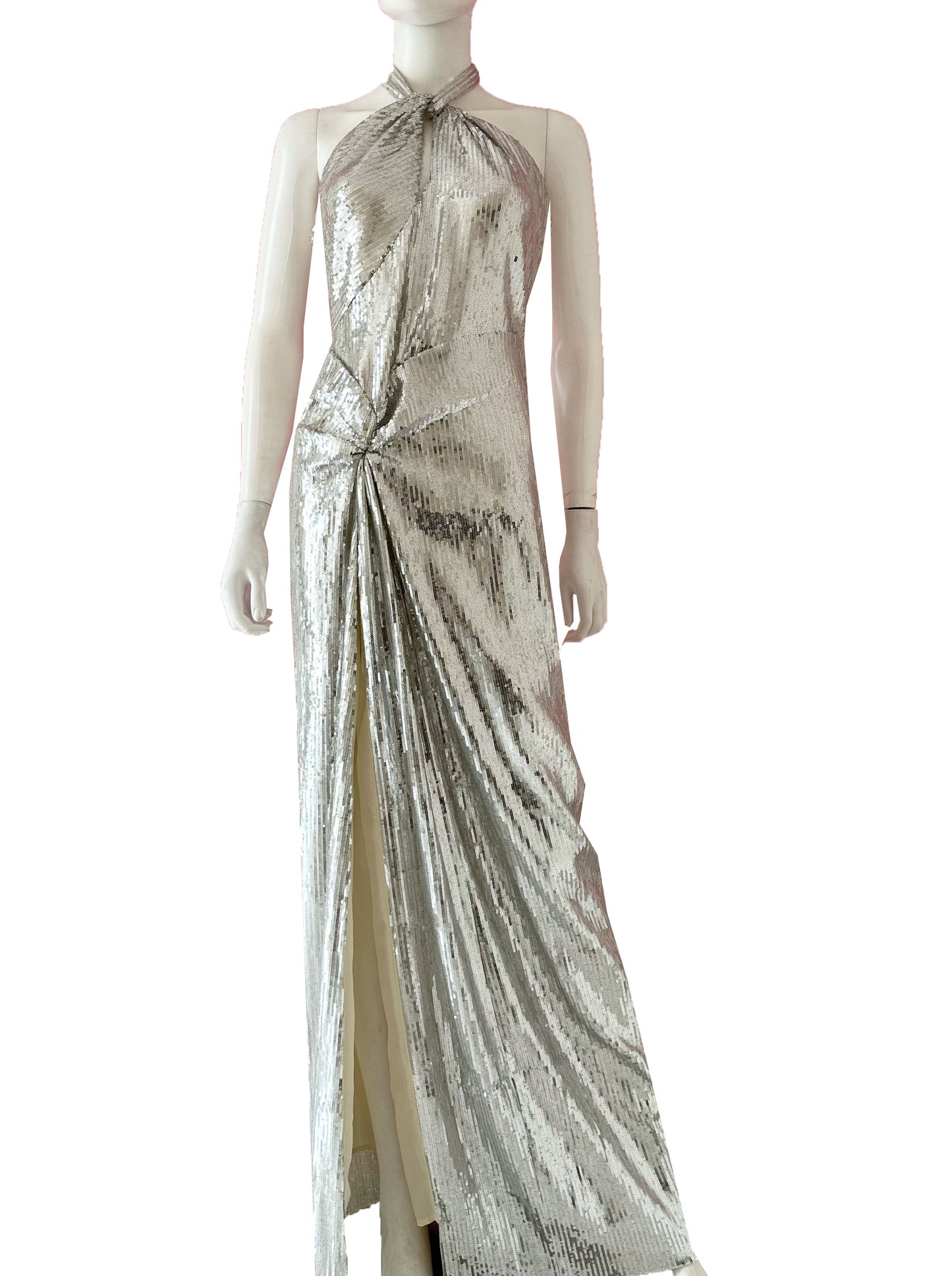 Vestido lentejuela halter plata