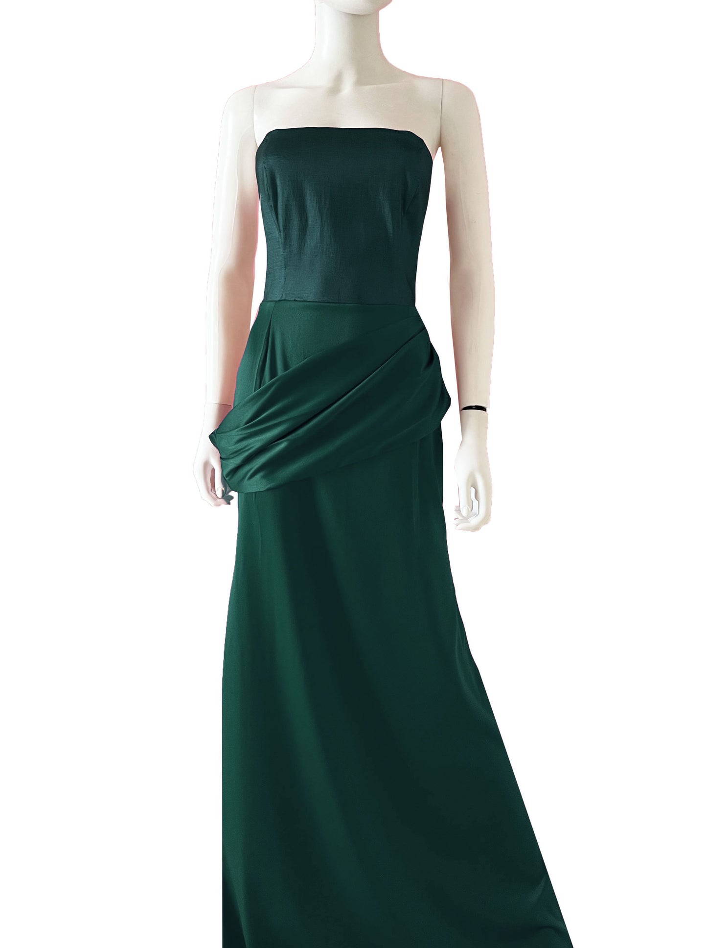 Vestido strapless con detalle en cadera verde botella