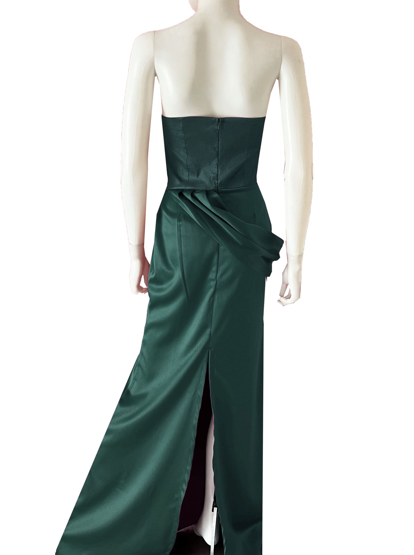 Vestido strapless con detalle en cadera verde botella
