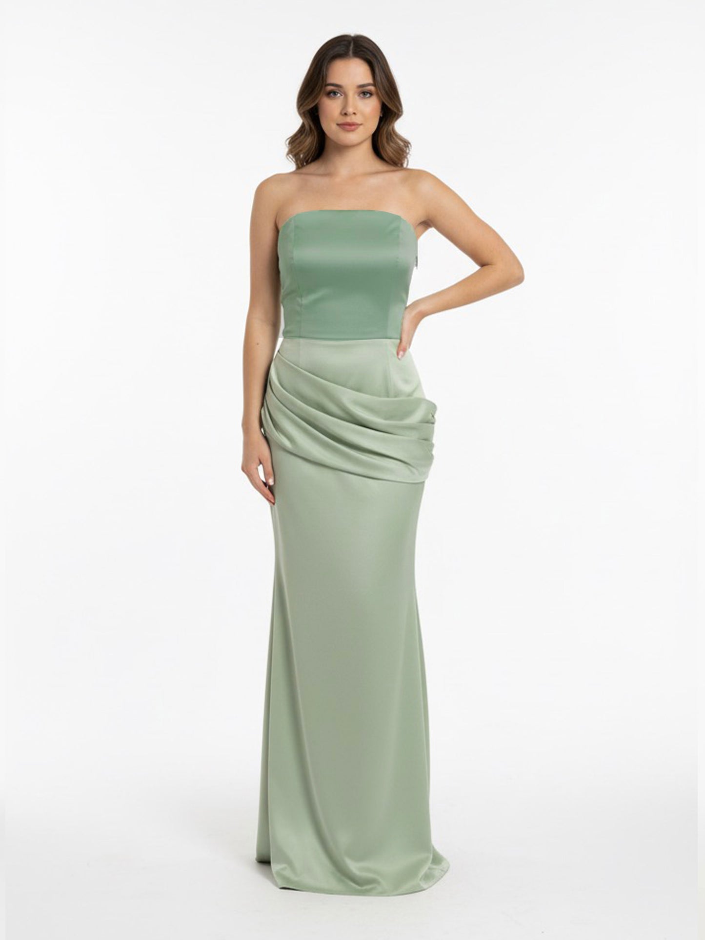 Vestido strapless con detalle en cadera pistache